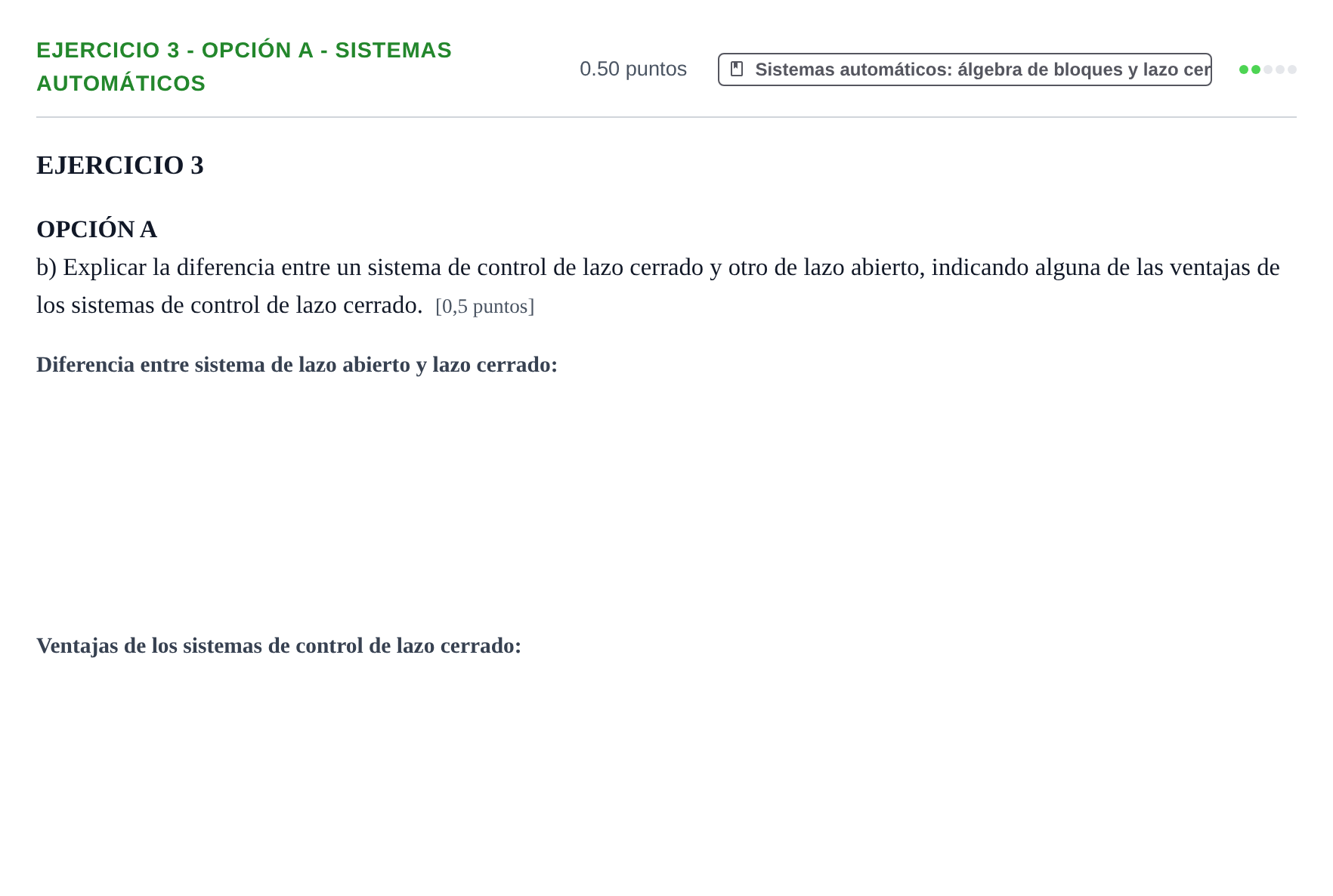 Enunciado: Ejercicio 3 - Opción A - Sistemas automáticos · Tecnología e Ingeniería II PAU Andalucía Ordinaria Suplente 1 2025