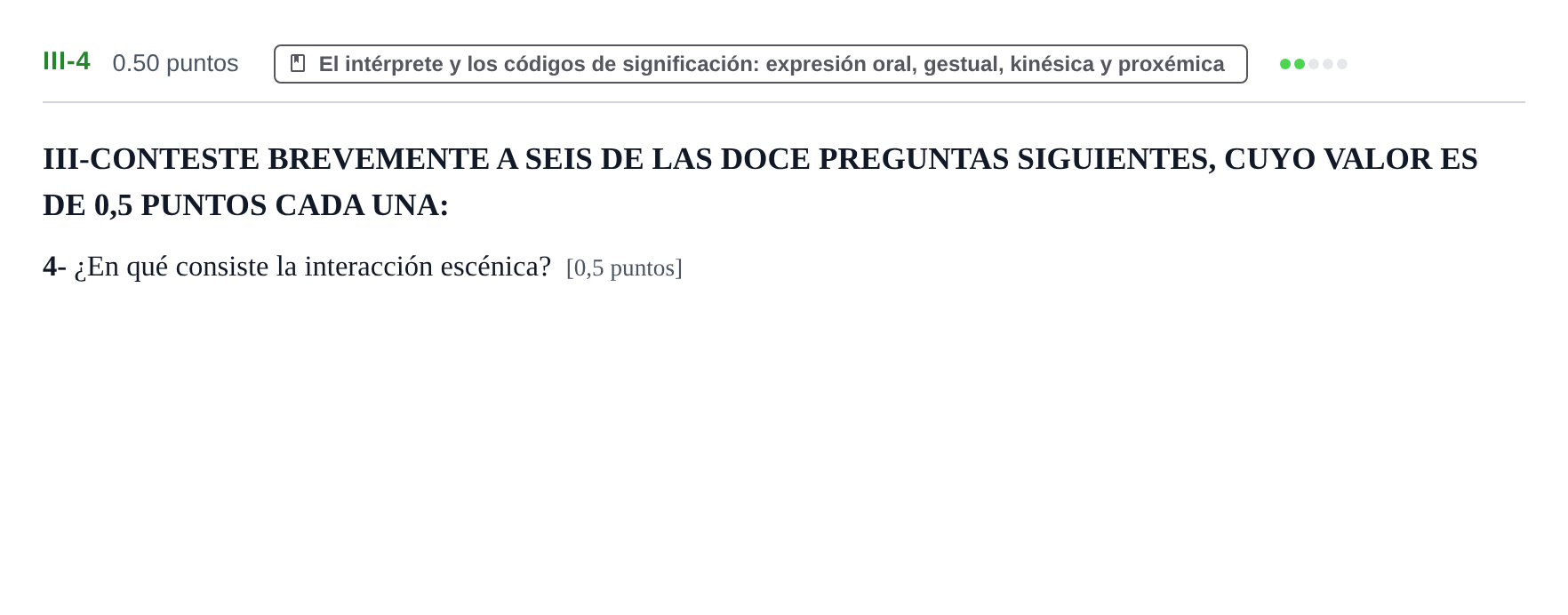 Enunciado: Ejercicio III-4 · Artes Escénicas PAU Castilla-La Mancha Extraordinaria 2022
