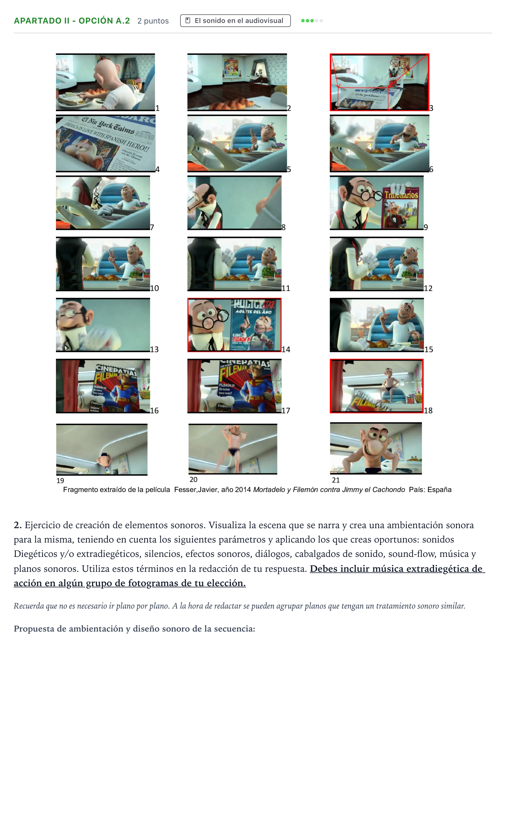Enunciado: Apartado II - Opción A.2 · Cultura Audiovisual II PAU Castilla-La Mancha Extraordinaria 2022