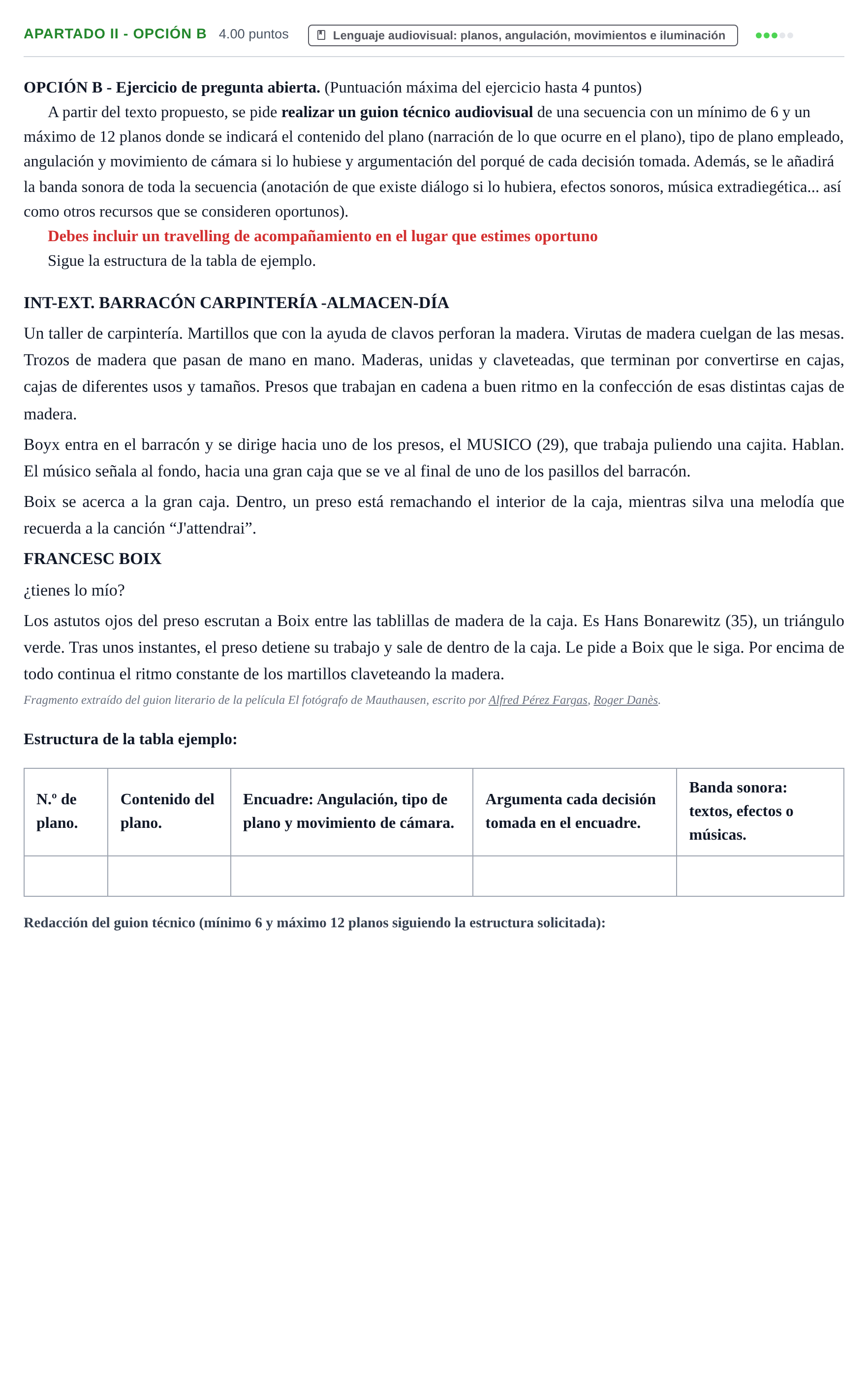 Enunciado: Apartado II - Opción B · Cultura Audiovisual II PAU Castilla-La Mancha Extraordinaria 2022