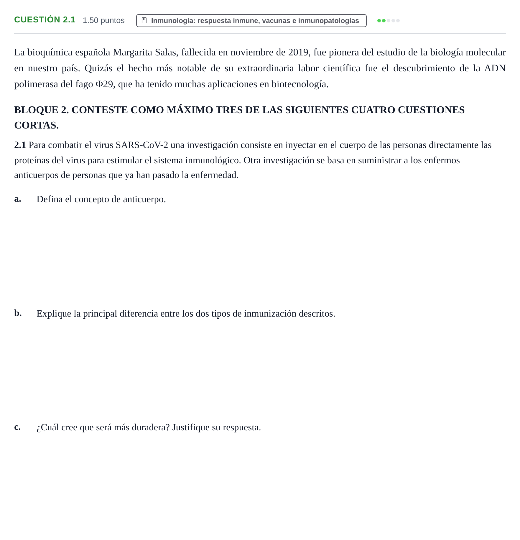 Enunciado: Cuestión 2.1 · Biología PAU Castilla-La Mancha Extraordinaria 2022