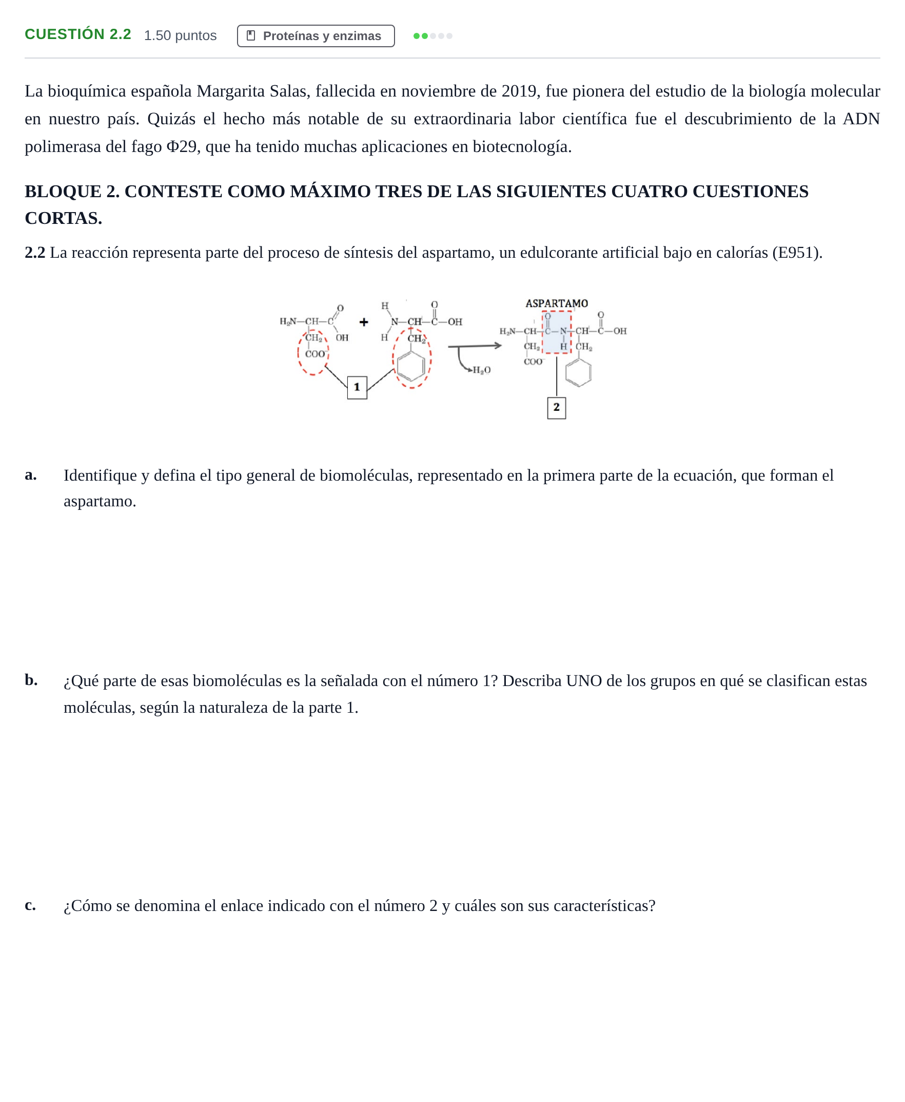 Enunciado: Cuestión 2.2 · Biología PAU Castilla-La Mancha Extraordinaria 2022