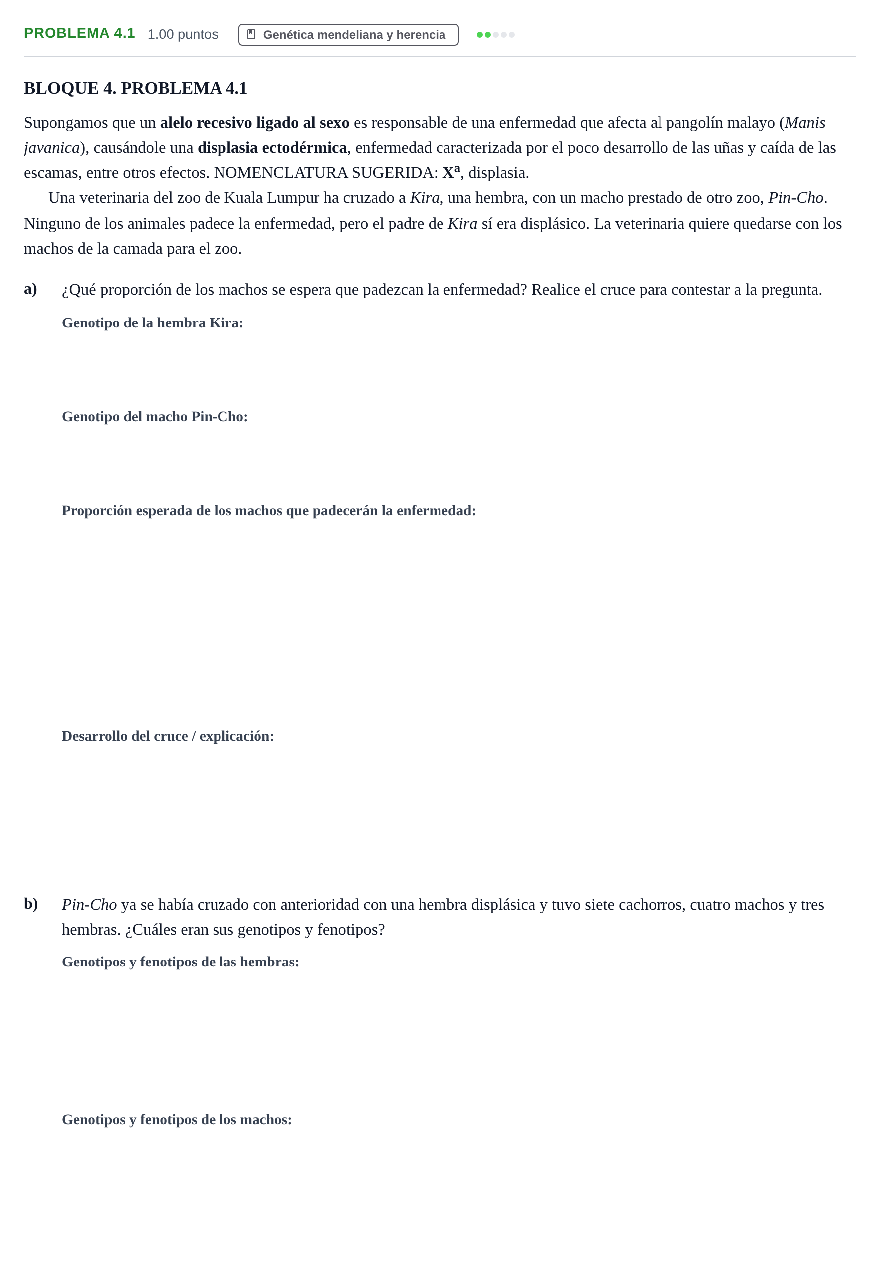 Enunciado: Problema 4.1 · Biología PAU Castilla-La Mancha Extraordinaria 2022