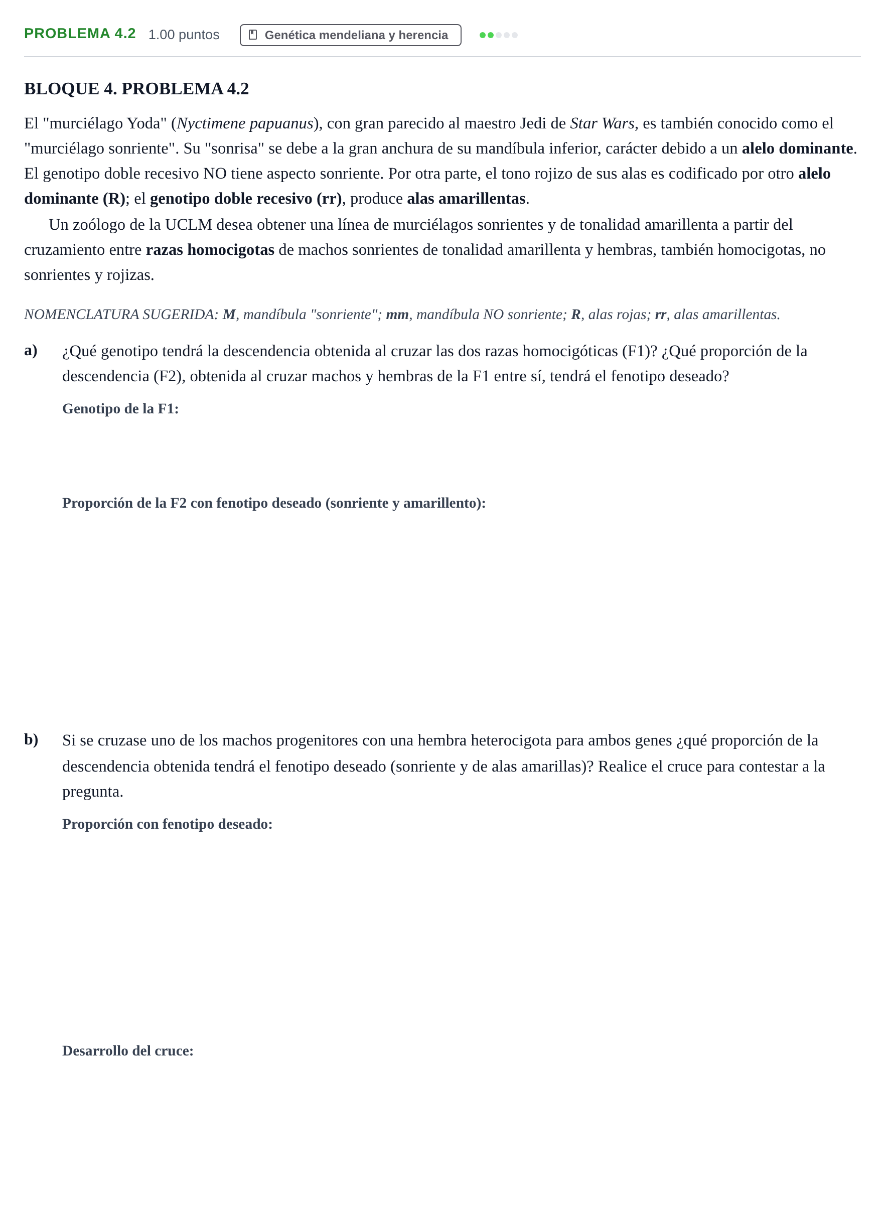 Enunciado: Problema 4.2 · Biología PAU Castilla-La Mancha Extraordinaria 2022