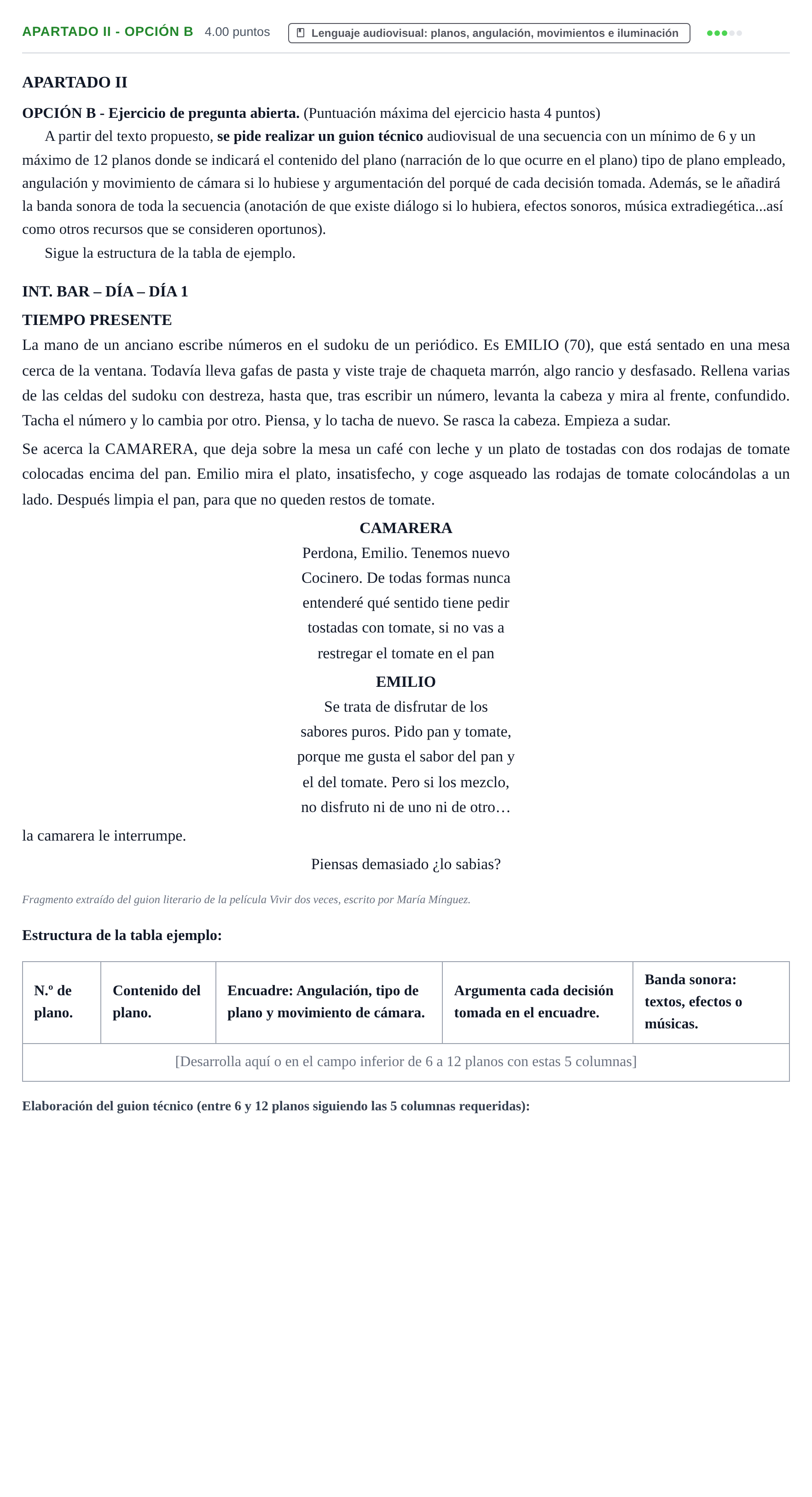 Enunciado: Apartado II - Opción B · Cultura Audiovisual II PAU Castilla-La Mancha Ordinaria 2022