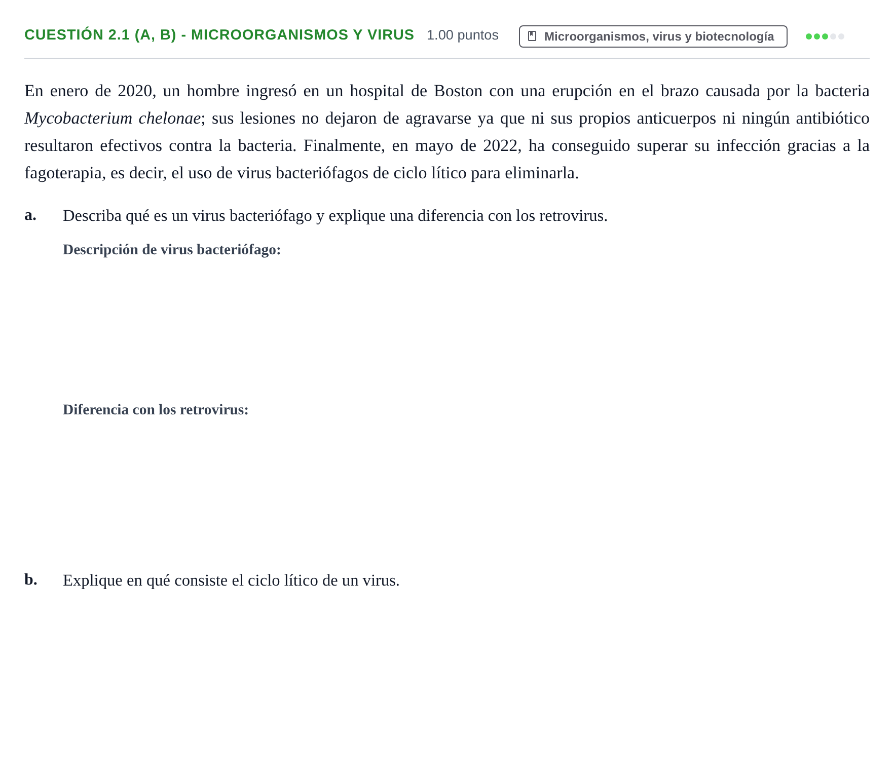 Enunciado: Cuestión 2.1 (a, b) - Microorganismos y virus · Biología PAU Castilla-La Mancha Ordinaria 2022