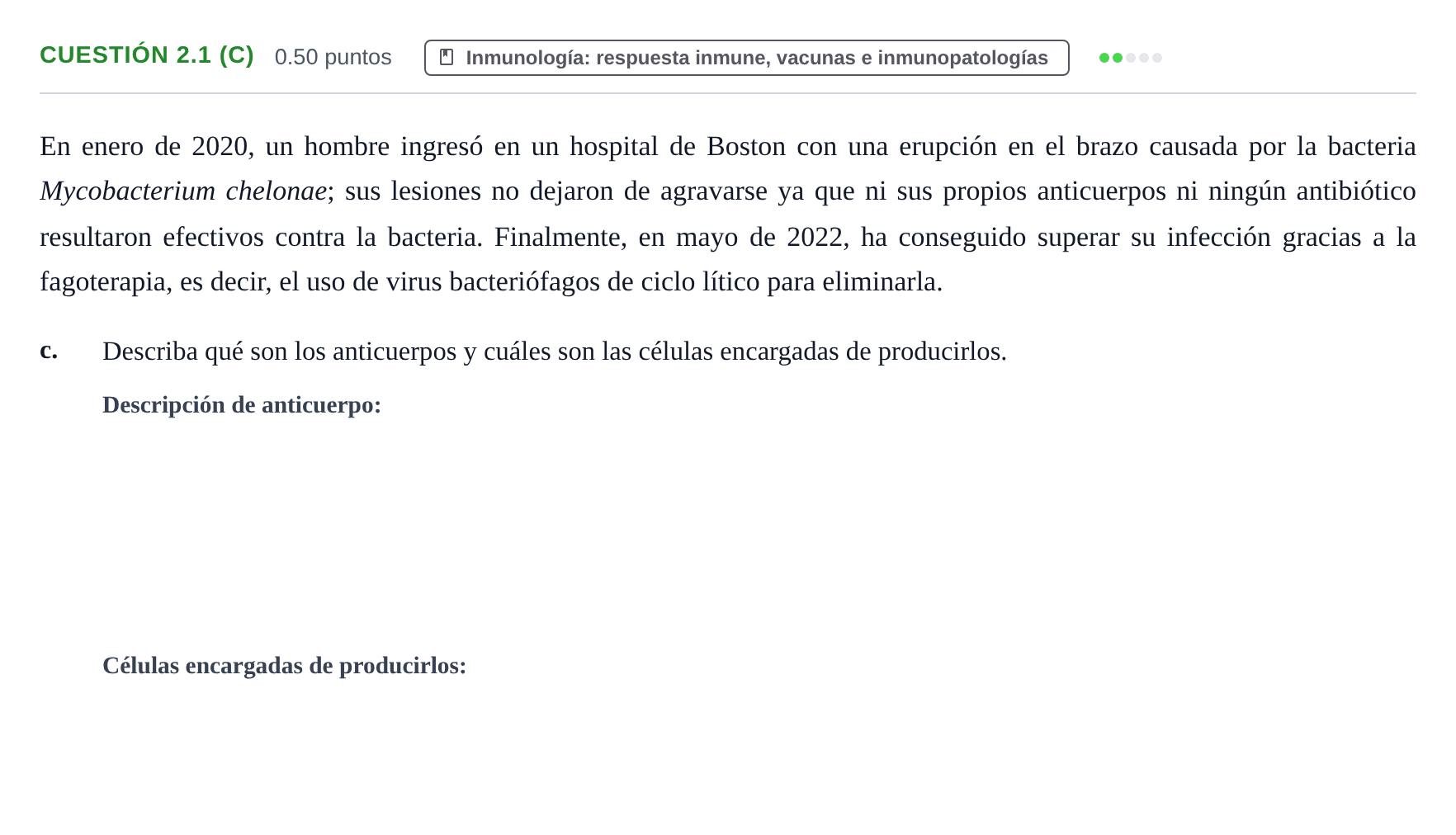Enunciado: Cuestión 2.1 (c) - Inmunología · Biología PAU Castilla-La Mancha Ordinaria 2022