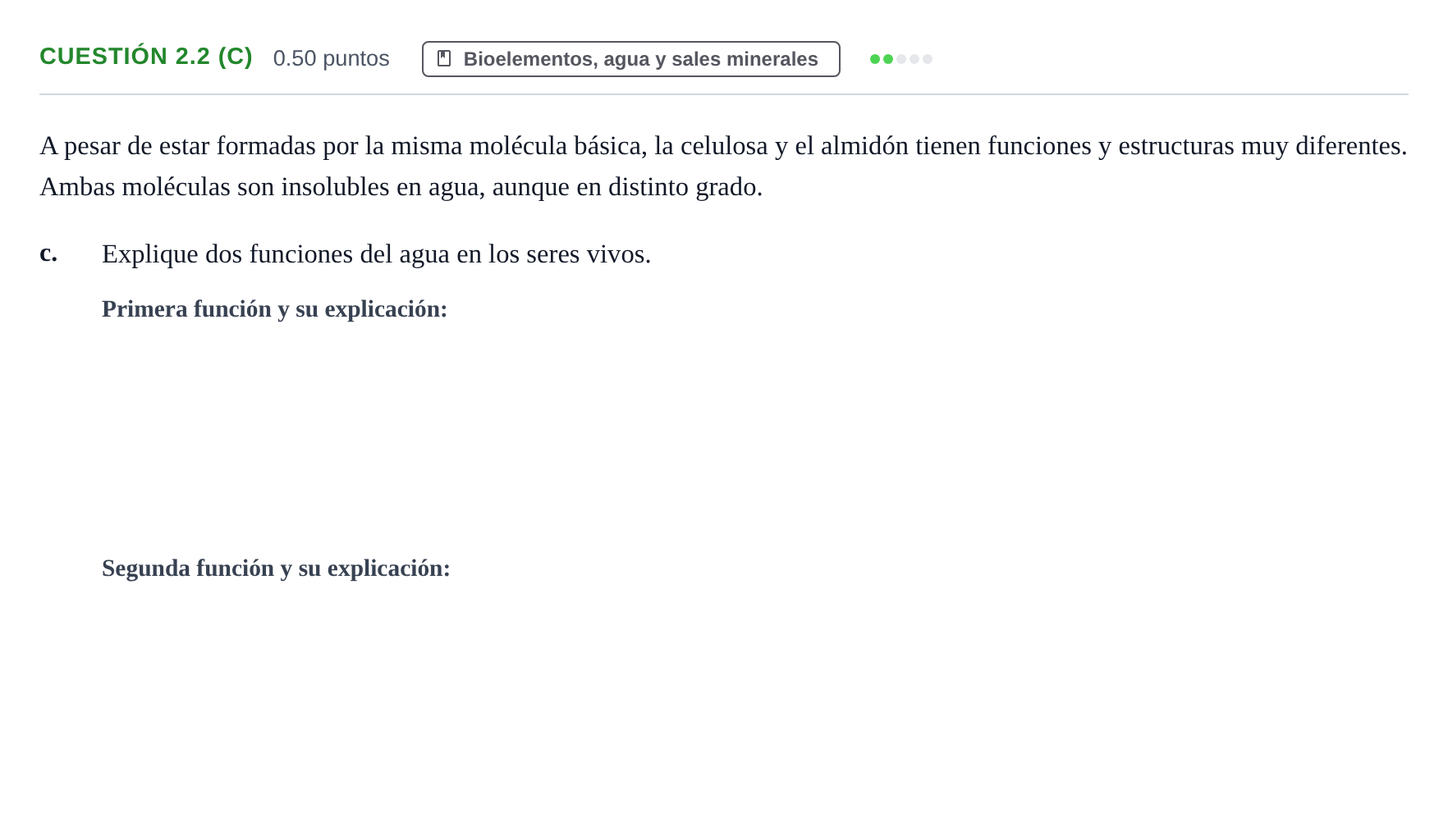 Enunciado: Cuestión 2.2 (c) - Bioelementos, agua y sales min… · Biología PAU Castilla-La Mancha Ordinaria 2022