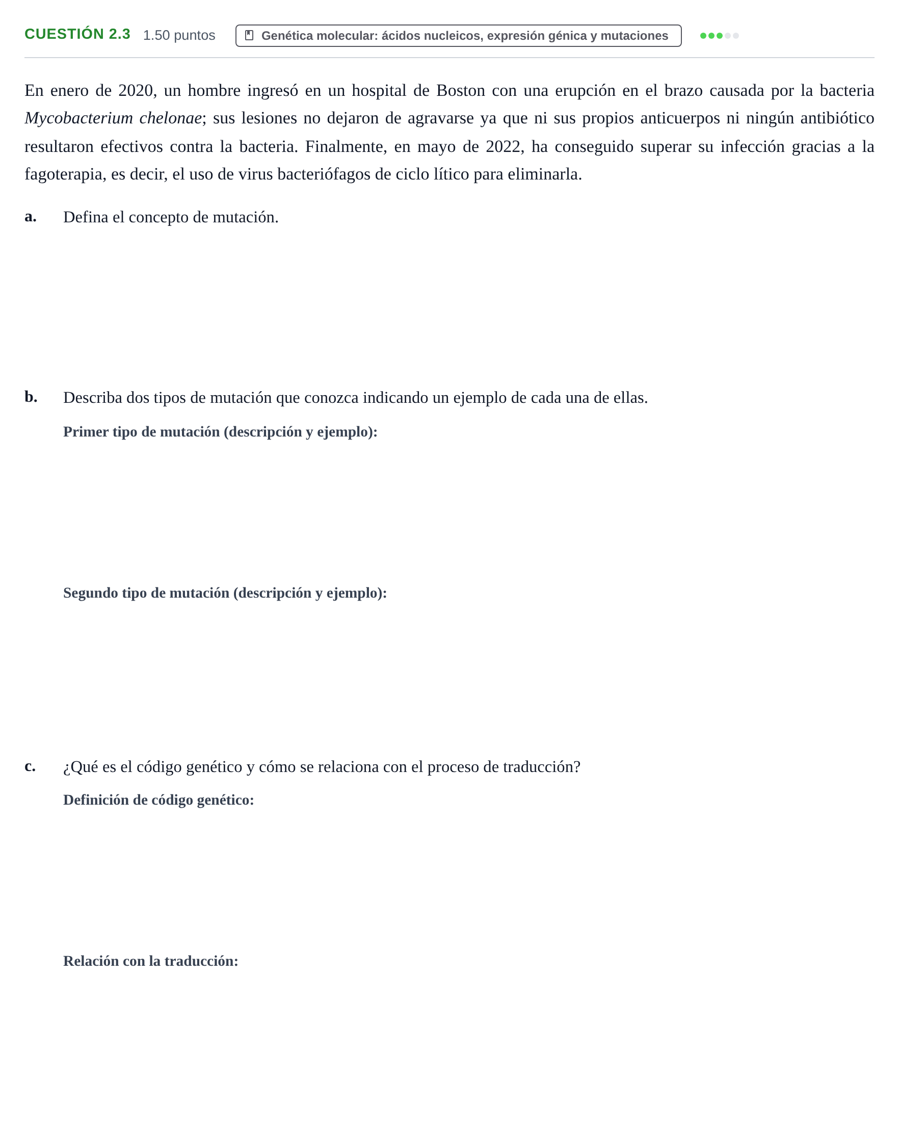 Enunciado: Cuestión 2.3 · Biología PAU Castilla-La Mancha Ordinaria 2022