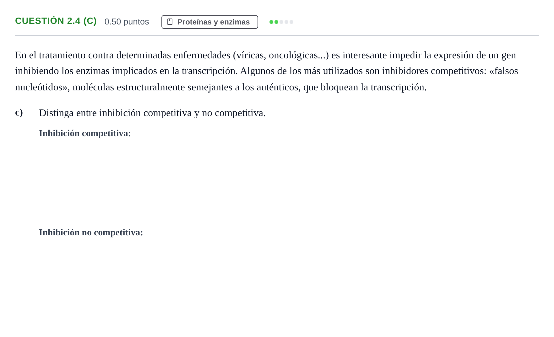 Enunciado: Cuestión 2.4 (c) - Proteínas y enzimas · Biología PAU Castilla-La Mancha Ordinaria 2022
