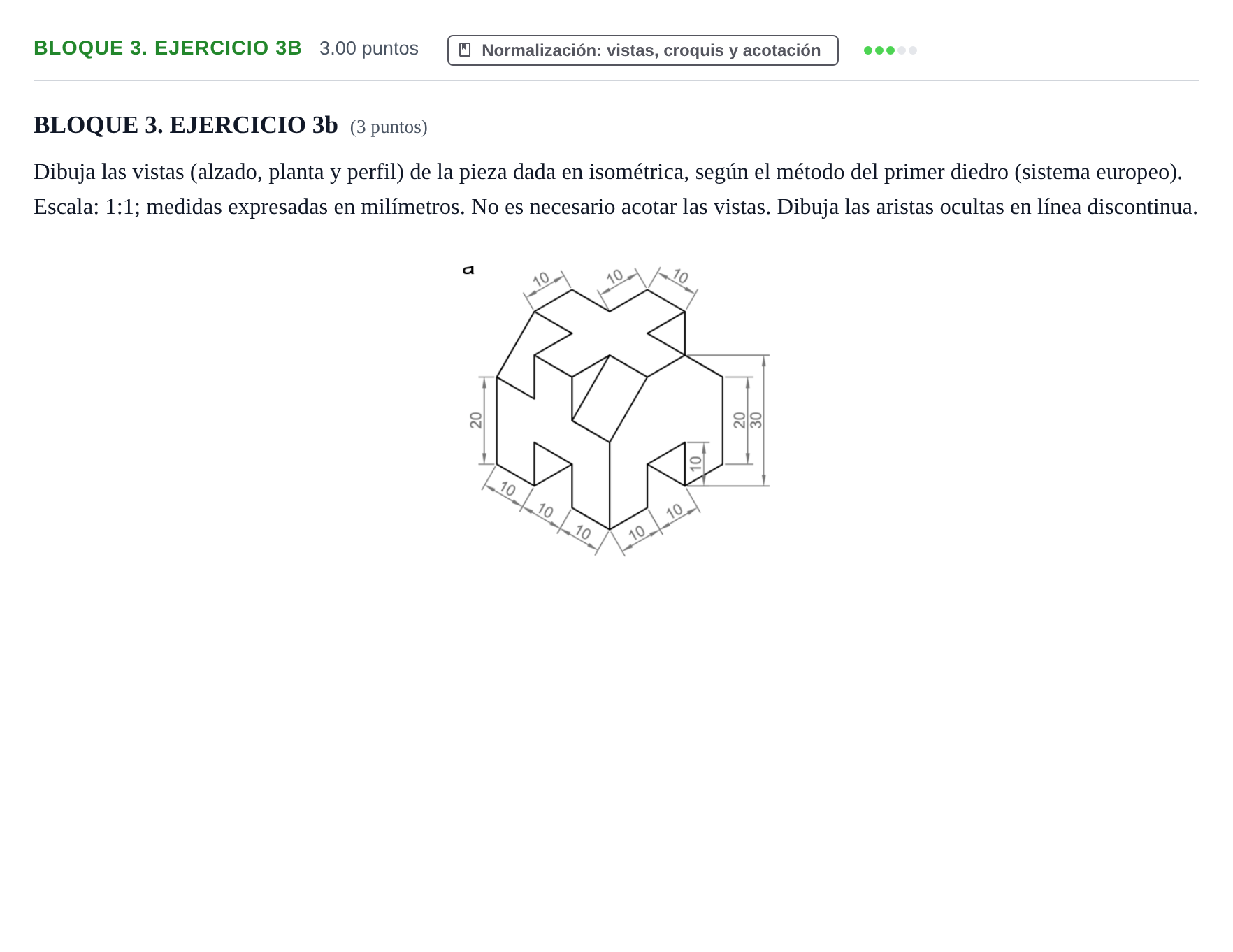 Enunciado: BLOQUE 3. EJERCICIO 3b · Dibujo técnico II PAU Castilla-La Mancha Extraordinaria 2022
