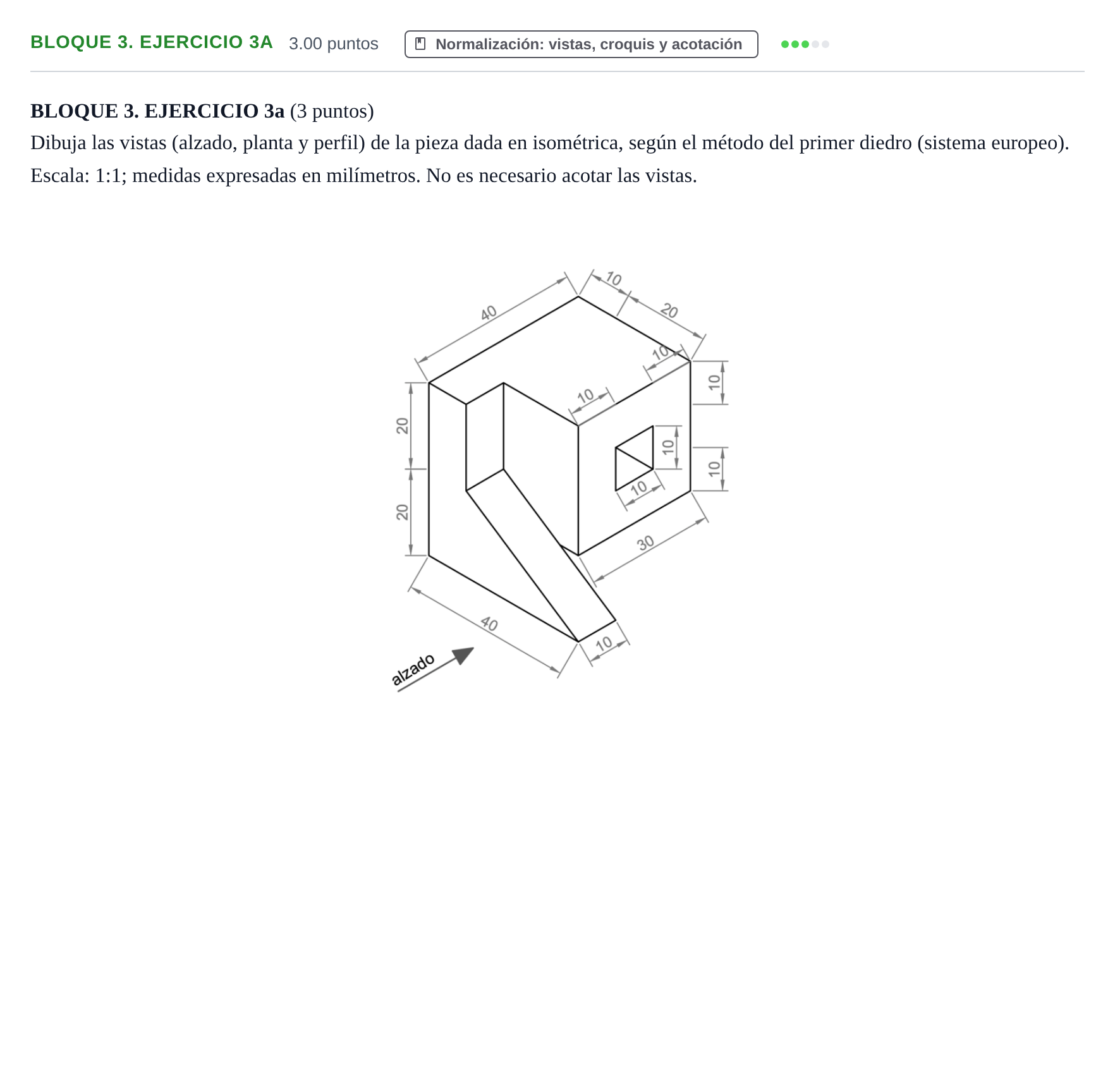Enunciado: Bloque 3. Ejercicio 3a · Dibujo técnico II PAU Castilla-La Mancha Ordinaria 2022
