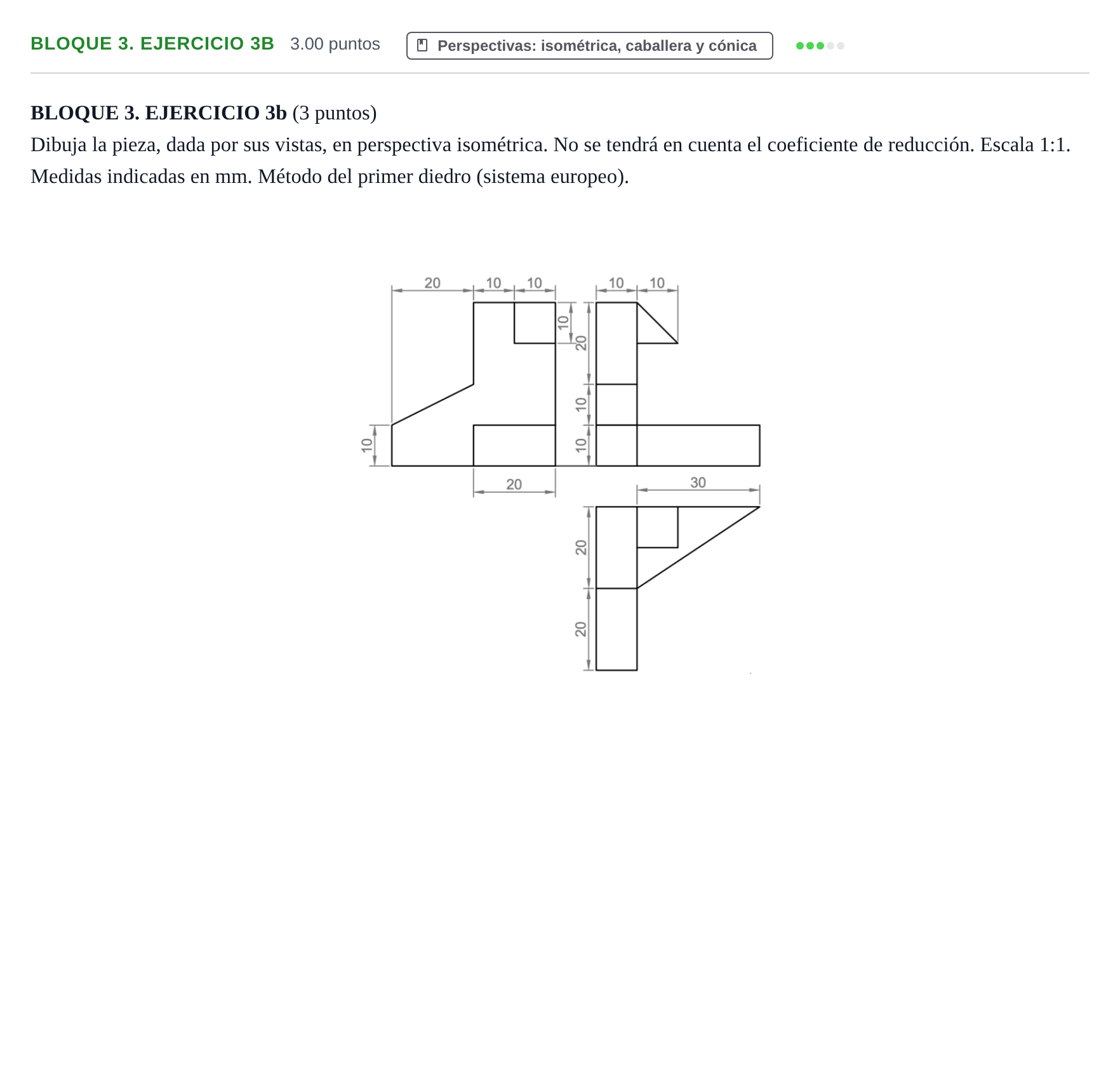 Enunciado: Bloque 3. Ejercicio 3b · Dibujo técnico II PAU Castilla-La Mancha Ordinaria 2022