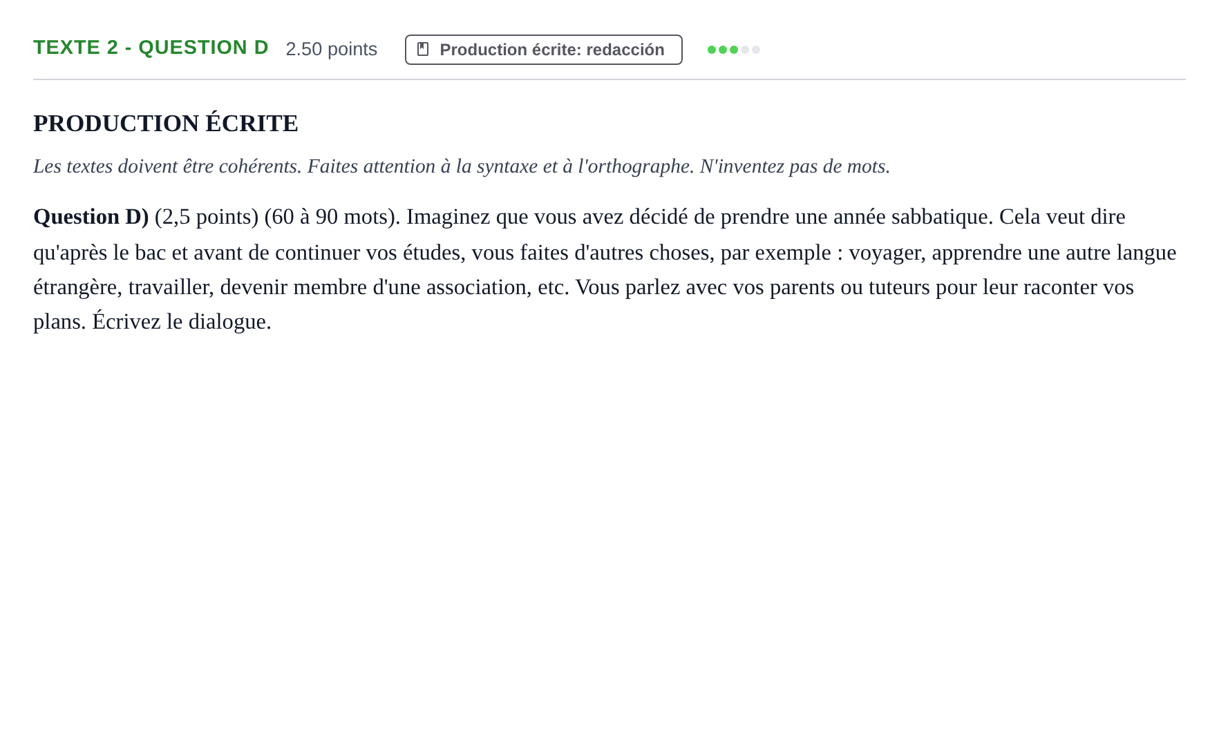 Enunciado: Ejercicio Texte 2 - Question D · Francés PAU Castilla-La Mancha Extraordinaria 2022
