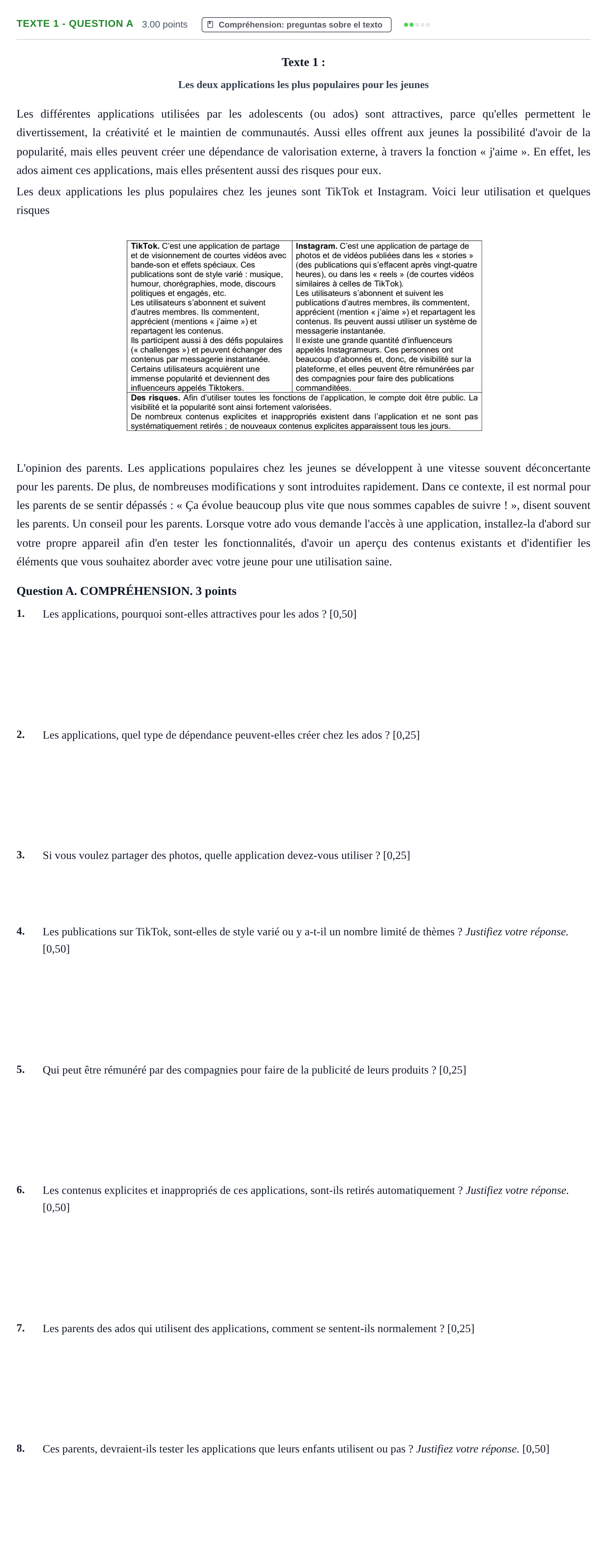 Enunciado: Ejercicio Texte 1 - Question A · Francés PAU Castilla-La Mancha Ordinaria 2022