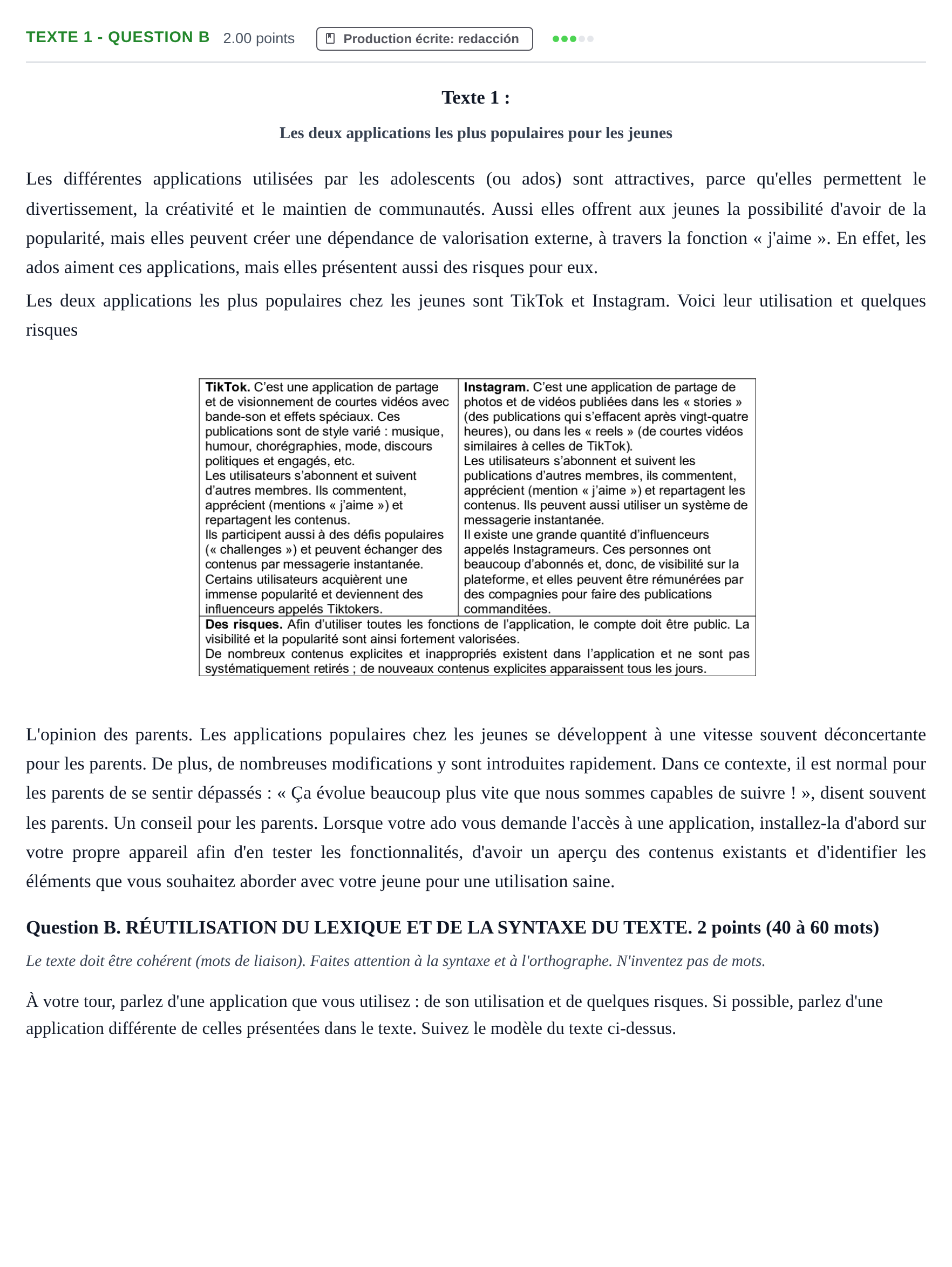 Enunciado: Ejercicio Texte 1 - Question B · Francés PAU Castilla-La Mancha Ordinaria 2022