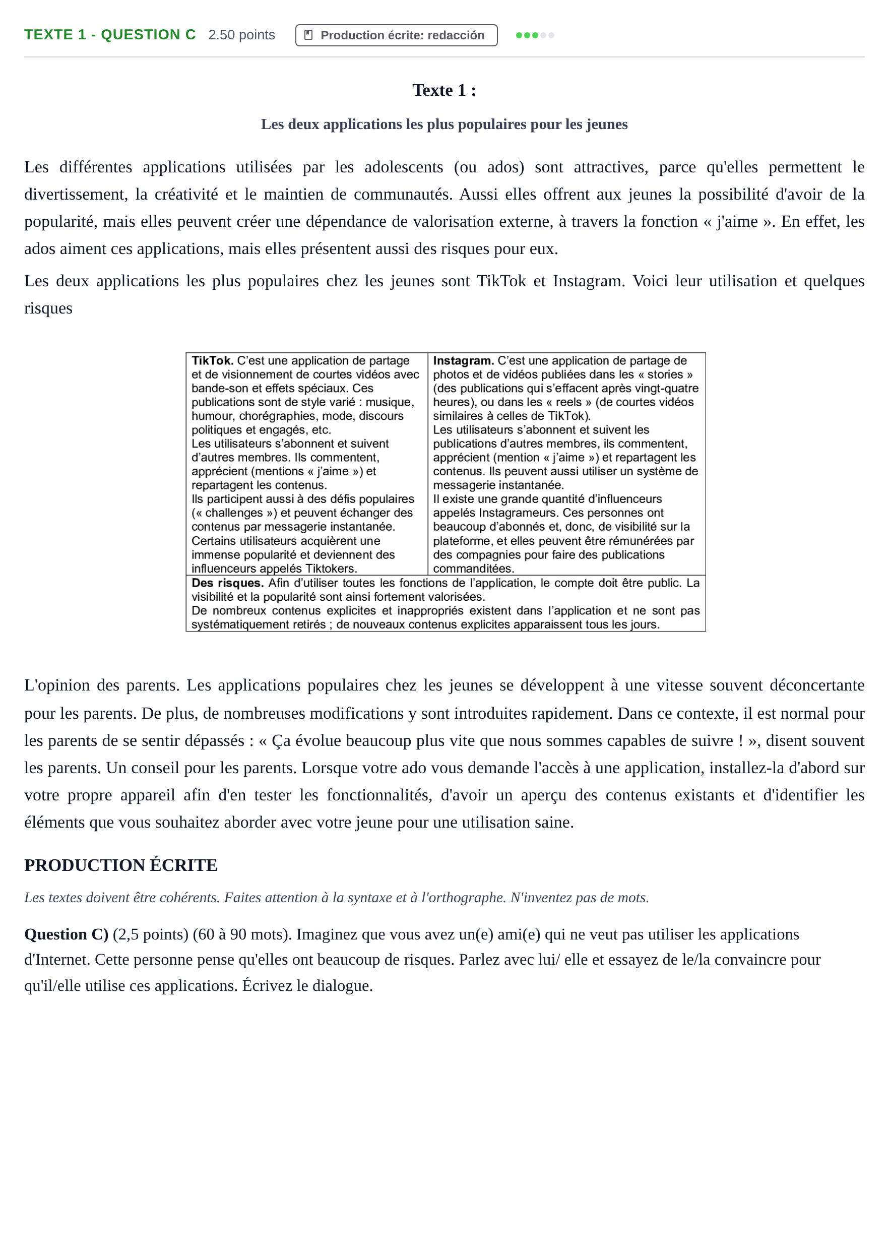 Enunciado: Ejercicio Texte 1 - Question C · Francés PAU Castilla-La Mancha Ordinaria 2022