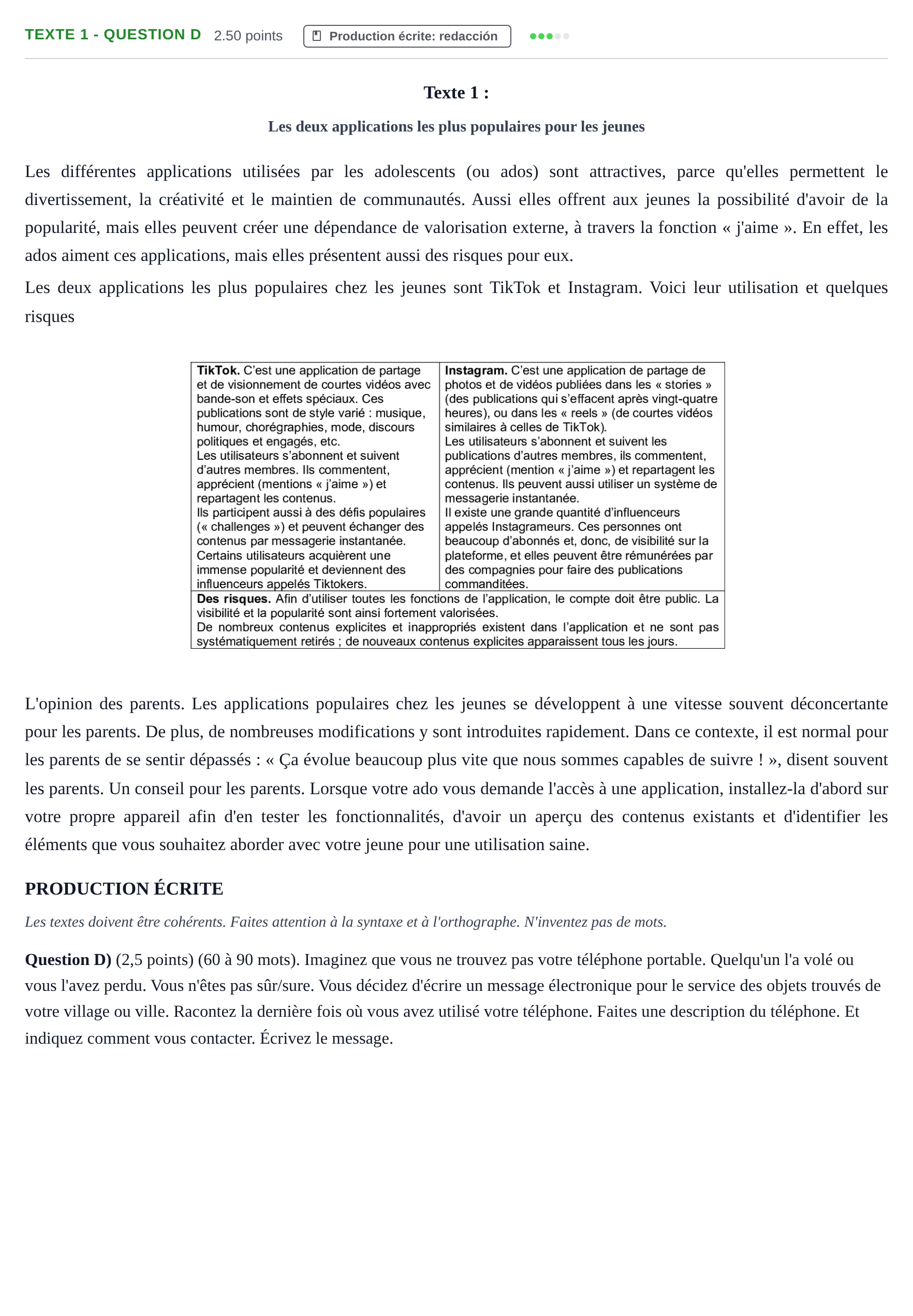 Enunciado: Ejercicio Texte 1 - Question D · Francés PAU Castilla-La Mancha Ordinaria 2022
