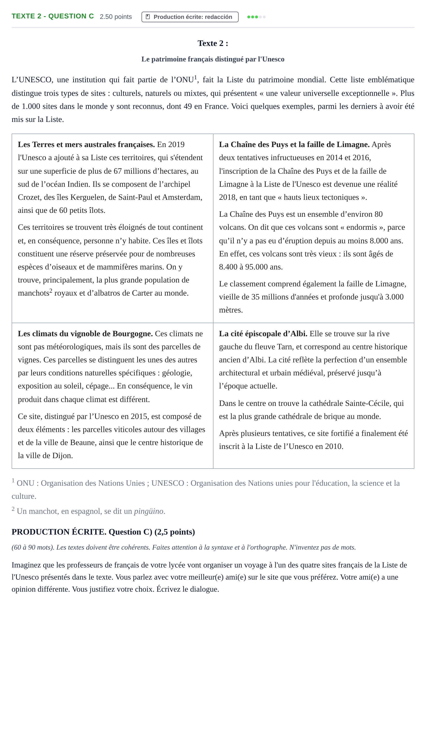 Enunciado: Ejercicio Texte 2 - Question C · Francés PAU Castilla-La Mancha Ordinaria 2022
