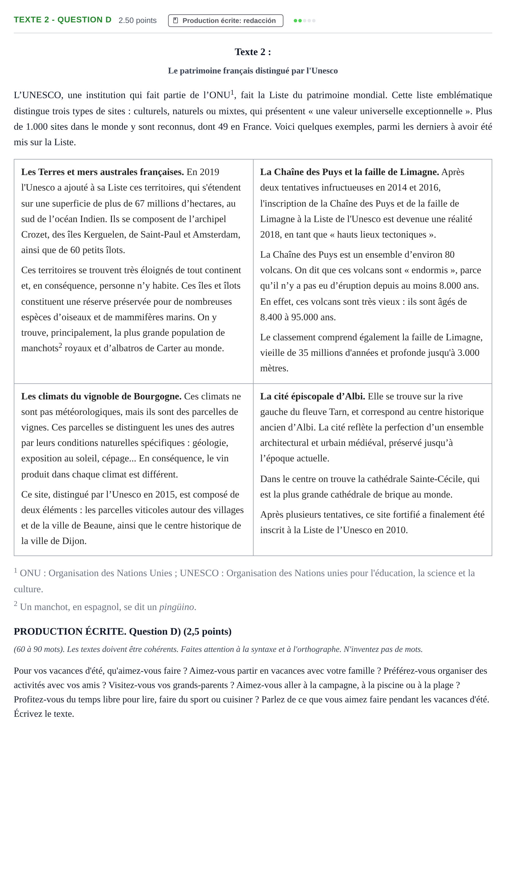 Enunciado: Ejercicio Texte 2 - Question D · Francés PAU Castilla-La Mancha Ordinaria 2022