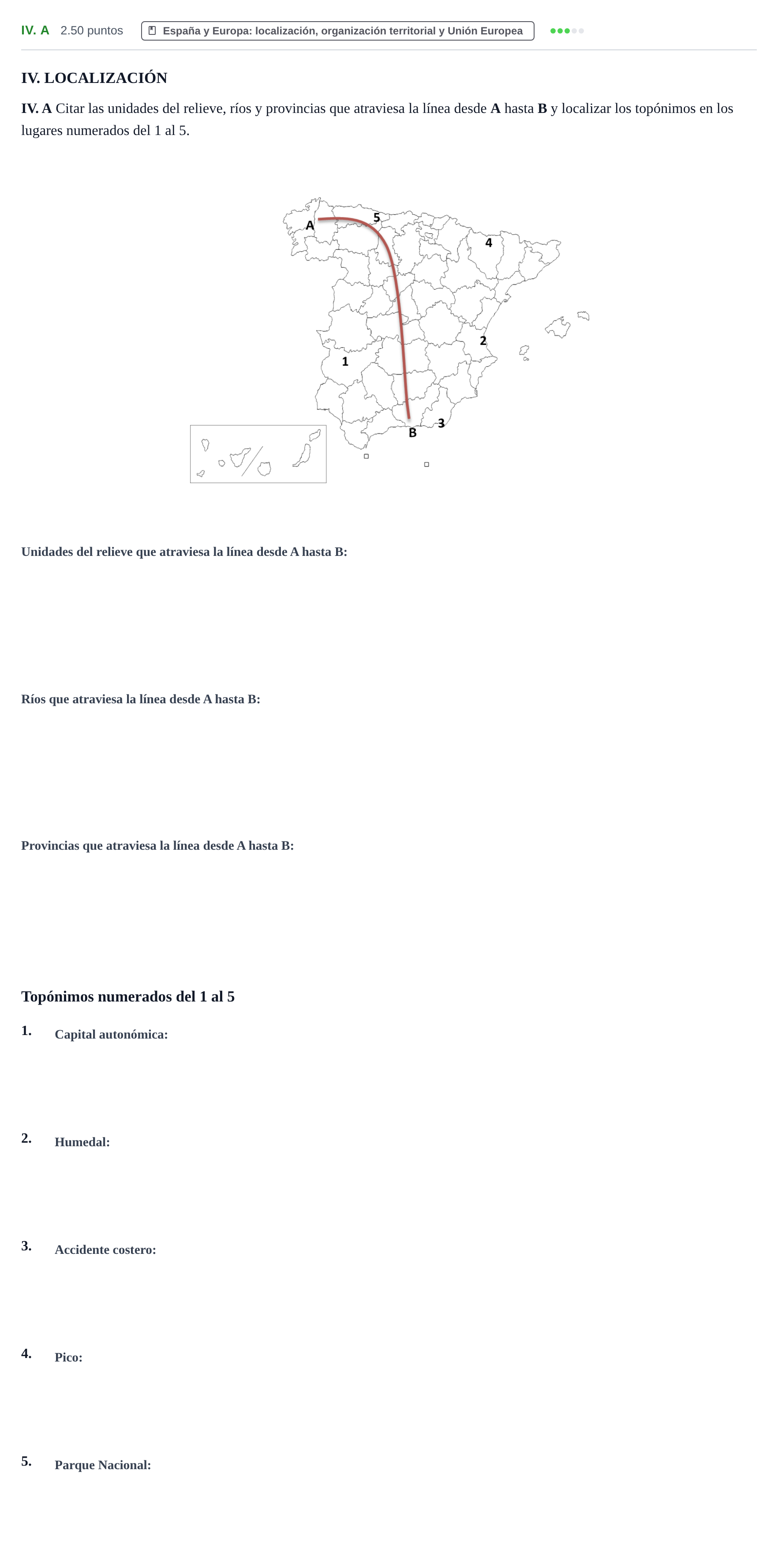 Enunciado: Ejercicio IV. A · Geografía PAU Castilla-La Mancha Extraordinaria 2022