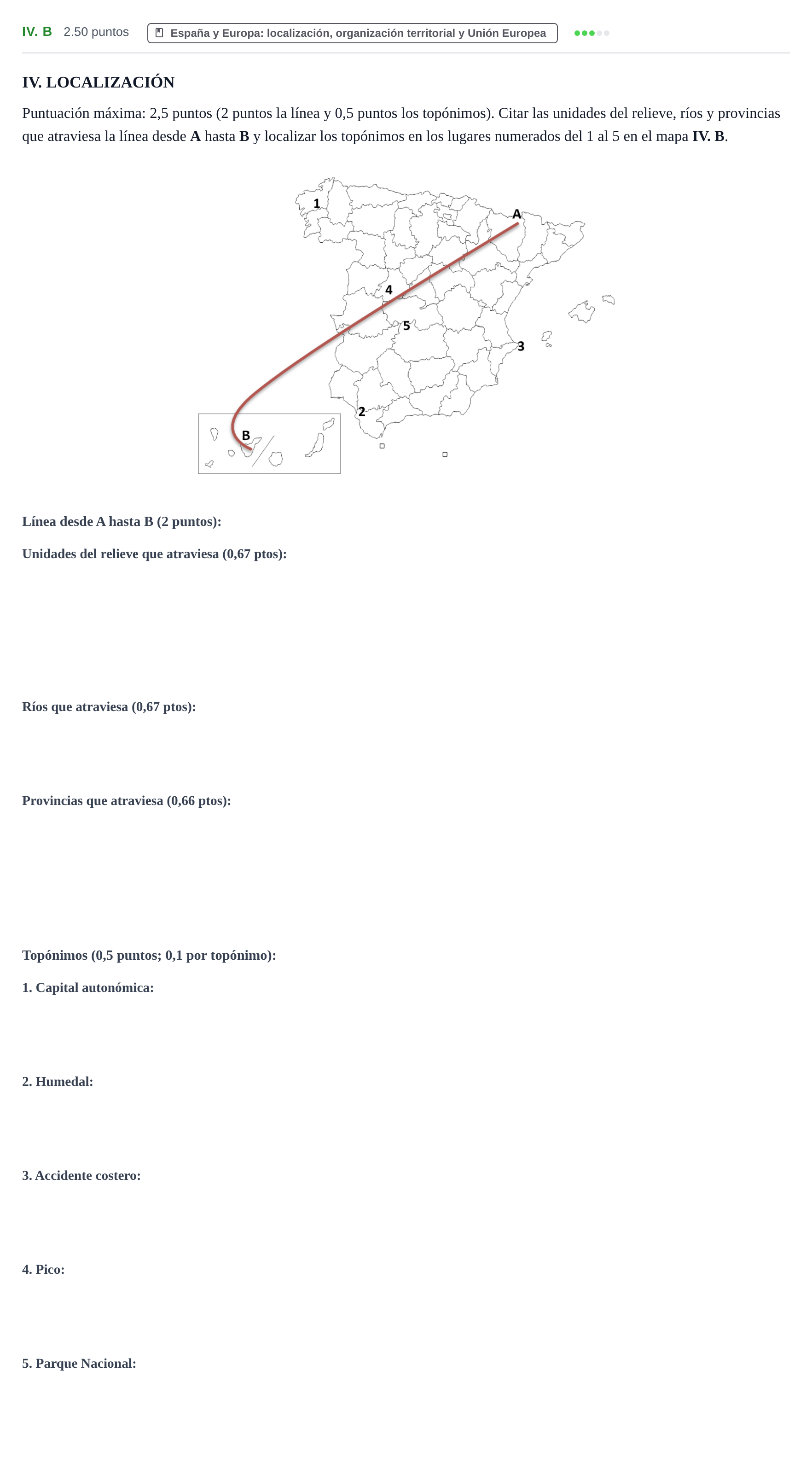 Enunciado: Ejercicio IV. B · Geografía PAU Castilla-La Mancha Extraordinaria 2022