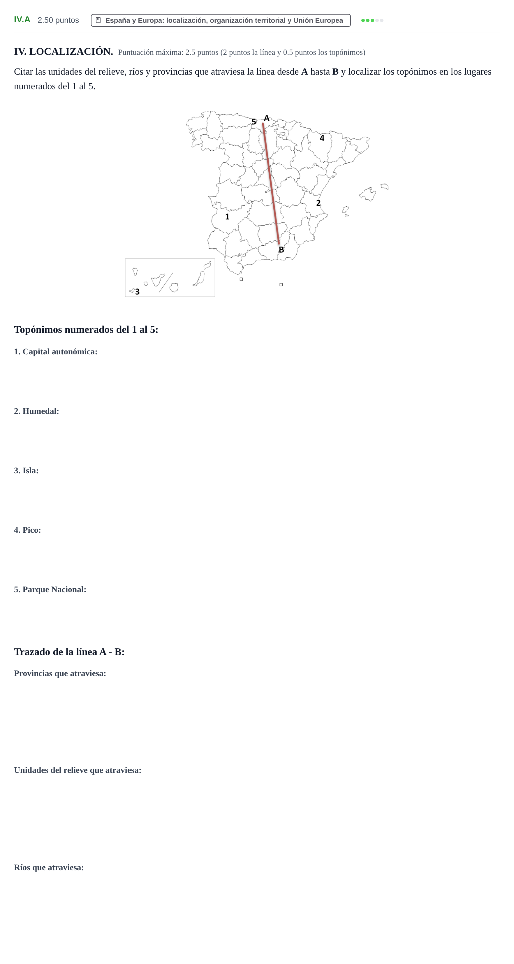 Enunciado: Ejercicio IV.A · Geografía PAU Castilla-La Mancha Ordinaria 2022