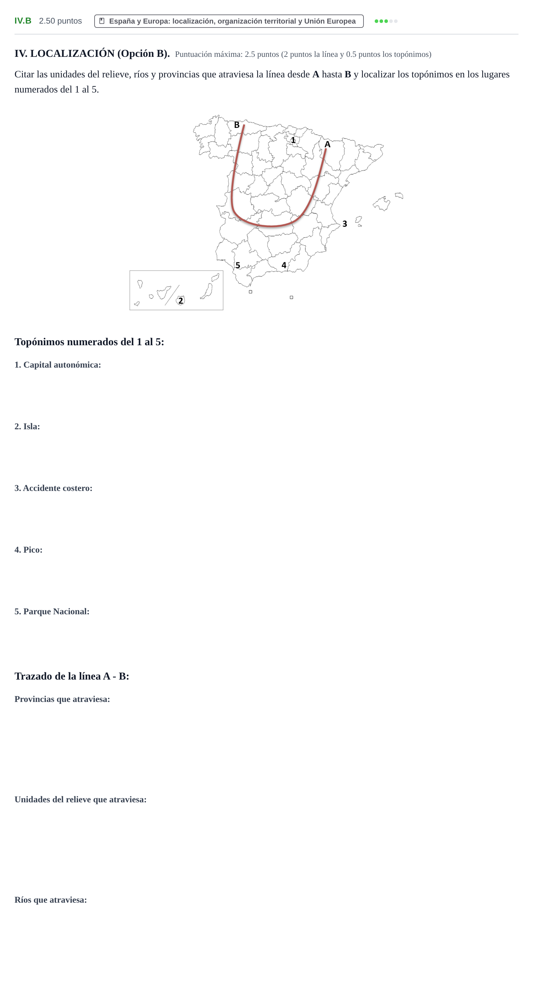 Enunciado: Ejercicio IV.B · Geografía PAU Castilla-La Mancha Ordinaria 2022