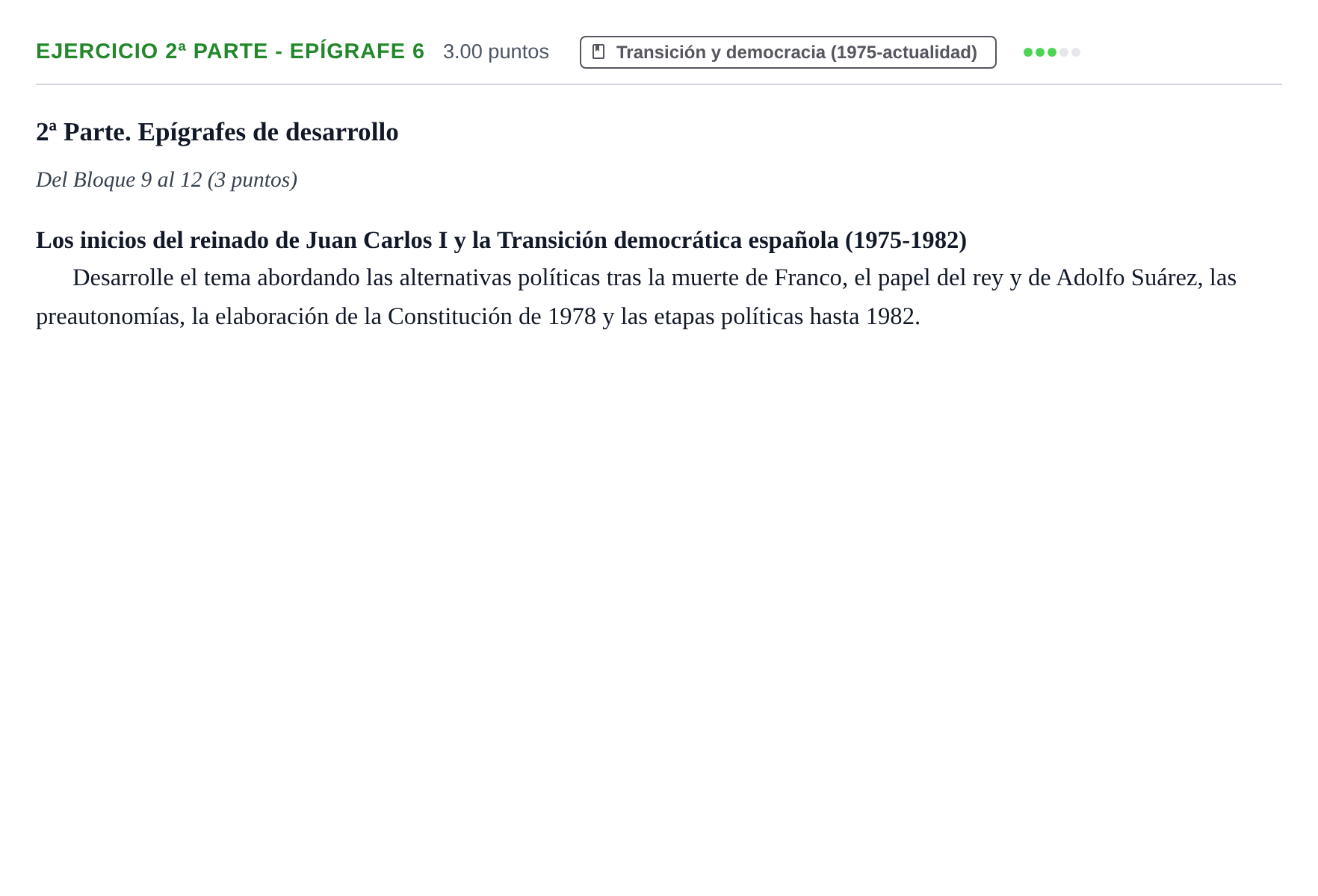 Enunciado: Ejercicio 2ª Parte - Epígrafe 6 · Historia de España PAU Castilla-La Mancha Extraordinaria 2022