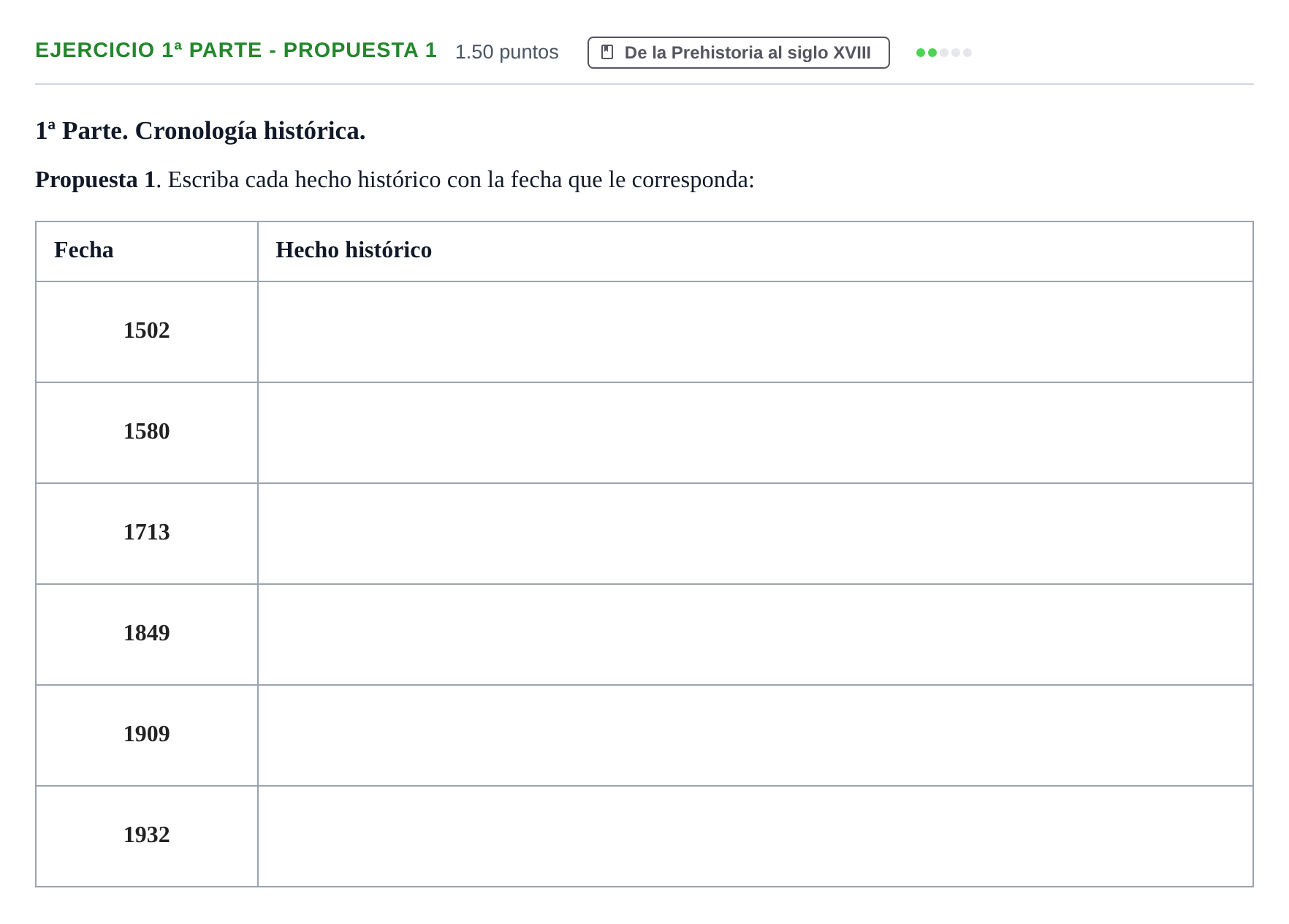 Enunciado: Ejercicio 1ª Parte - Propuesta 1 · Historia de España PAU Castilla-La Mancha Ordinaria 2022