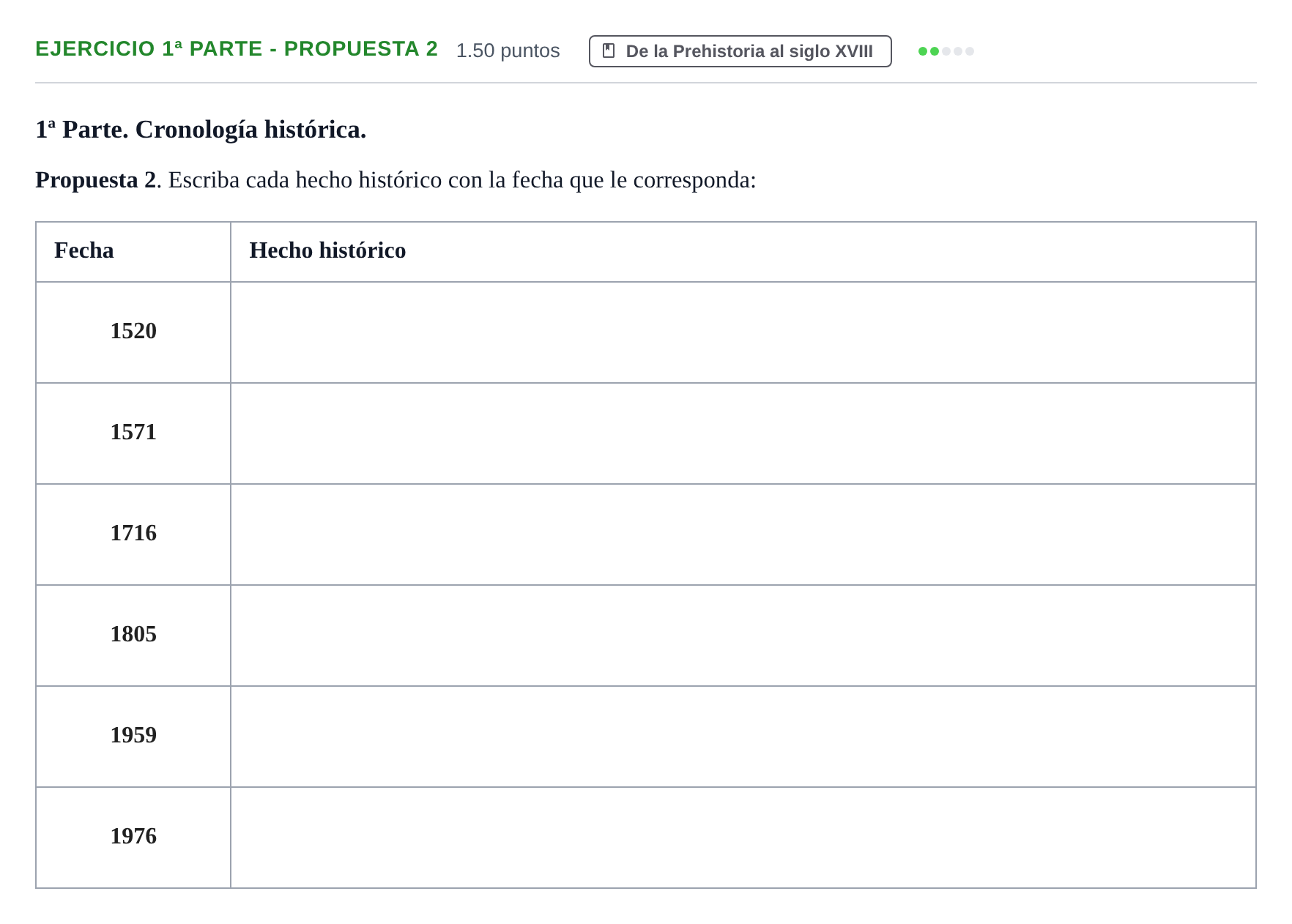 Enunciado: Ejercicio 1ª Parte - Propuesta 2 · Historia de España PAU Castilla-La Mancha Ordinaria 2022