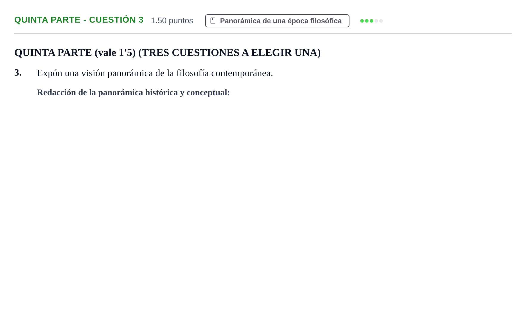 Enunciado: Ejercicio Quinta parte - Cuestión 3 · Historia de la Filosofía PAU Castilla-La Mancha Extraordinaria 2022