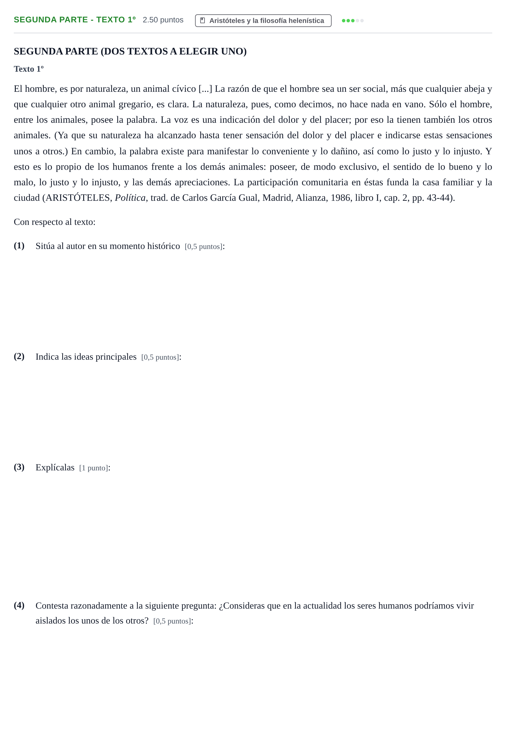 Enunciado: Ejercicio Segunda parte - Texto 1º · Historia de la Filosofía PAU Castilla-La Mancha Extraordinaria 2022