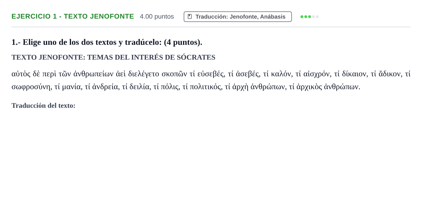 Enunciado: Ejercicio 1 - Texto Jenofonte · Griego II PAU Castilla-La Mancha Extraordinaria 2022