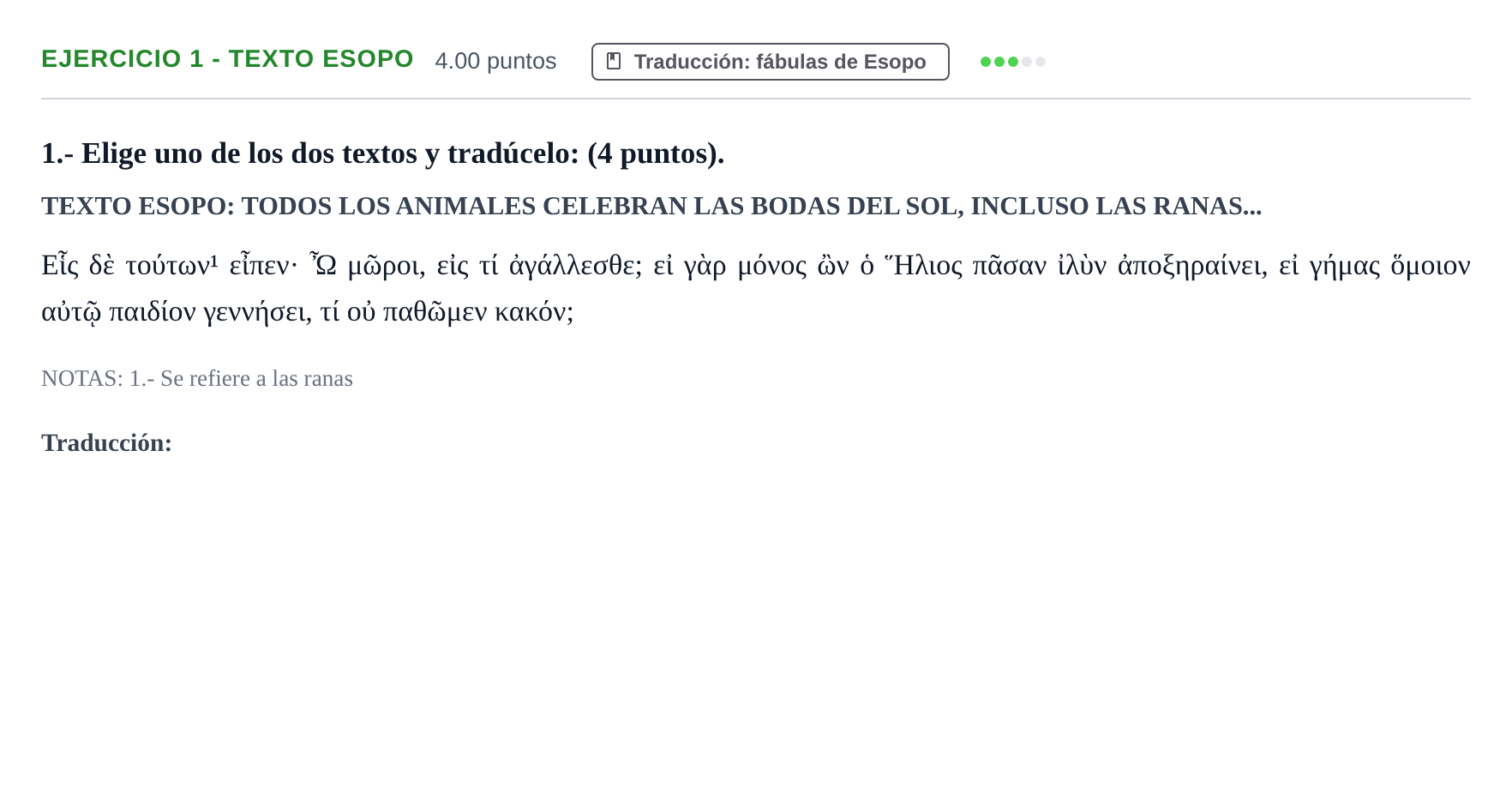 Enunciado: Ejercicio 1 - Texto Esopo · Griego II PAU Castilla-La Mancha Ordinaria 2022