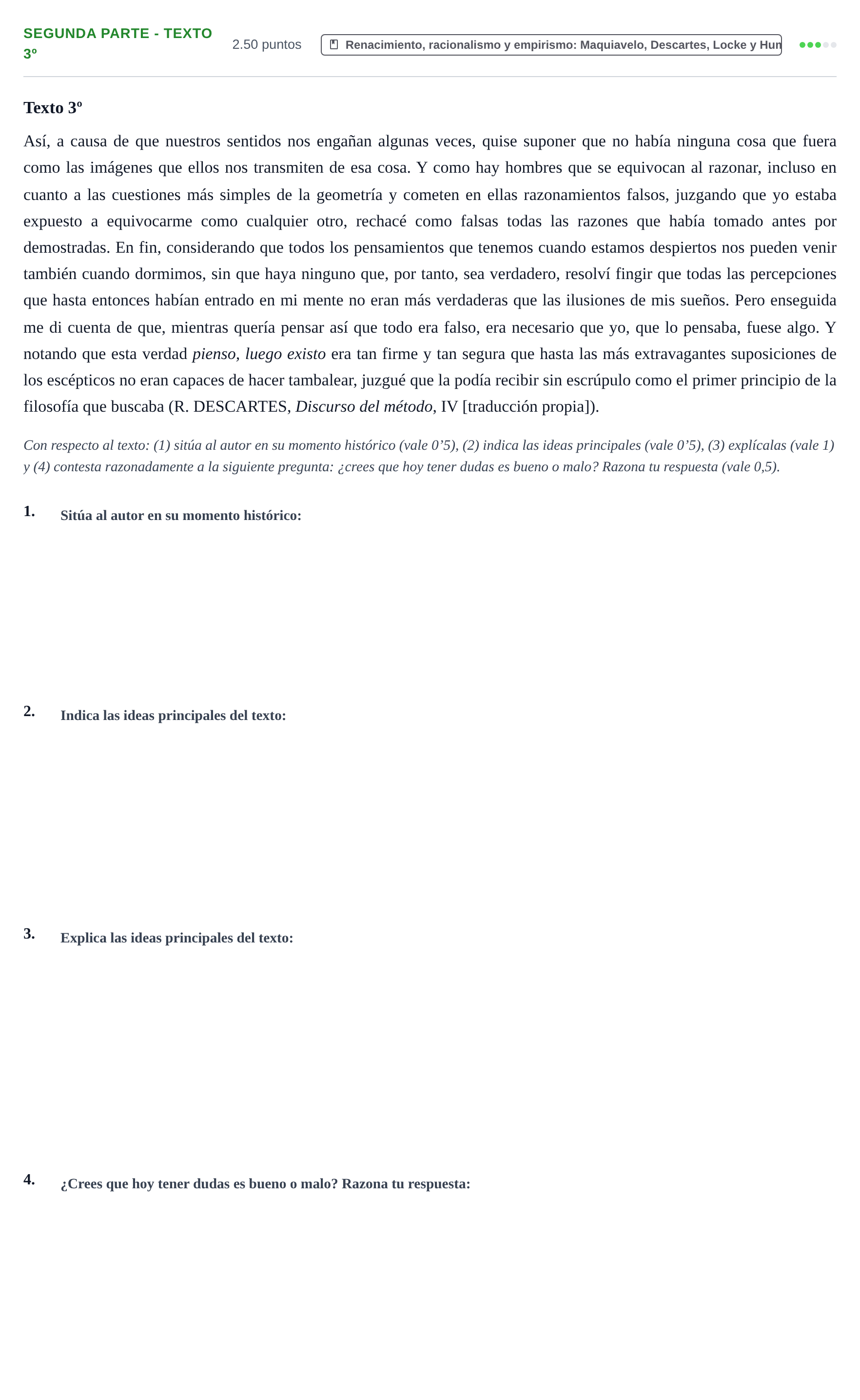 Enunciado: Ejercicio Segunda parte - Texto 3º · Historia de la Filosofía PAU Castilla-La Mancha Ordinaria 2022
