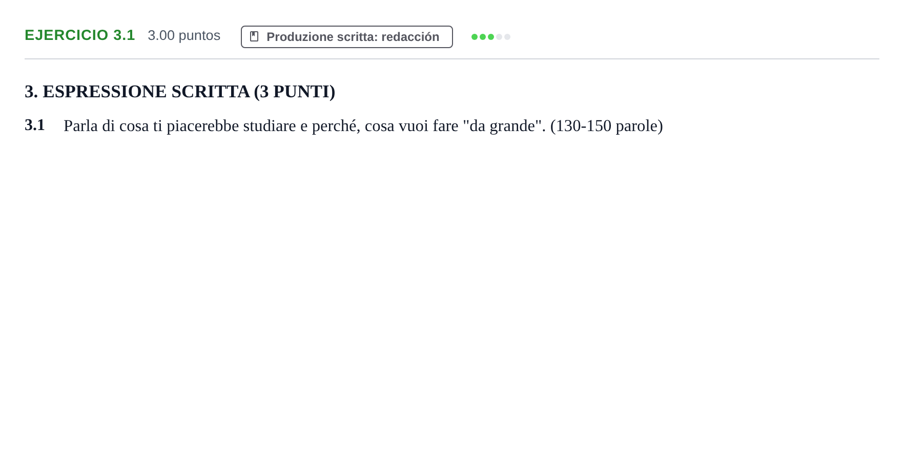 Enunciado: Ejercicio 3.1 · Italiano PAU Castilla-La Mancha Extraordinaria 2022