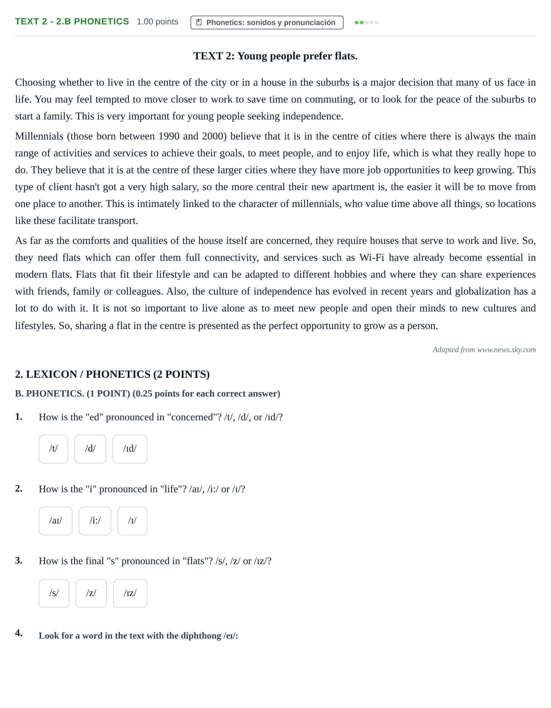 Enunciado: Ejercicio Text 2 - 2.B Phonetics · Inglés PAU Castilla-La Mancha Extraordinaria 2022