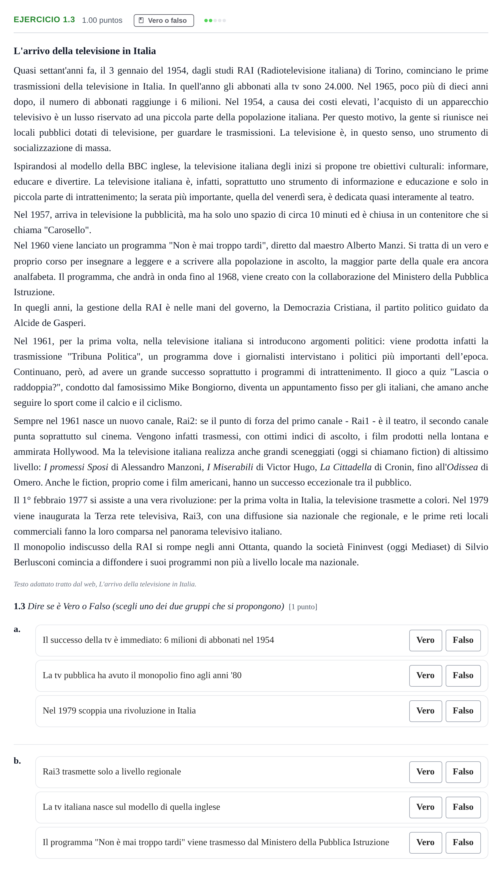 Enunciado: Ejercicio 1.3 · Italiano PAU Castilla-La Mancha Ordinaria 2022