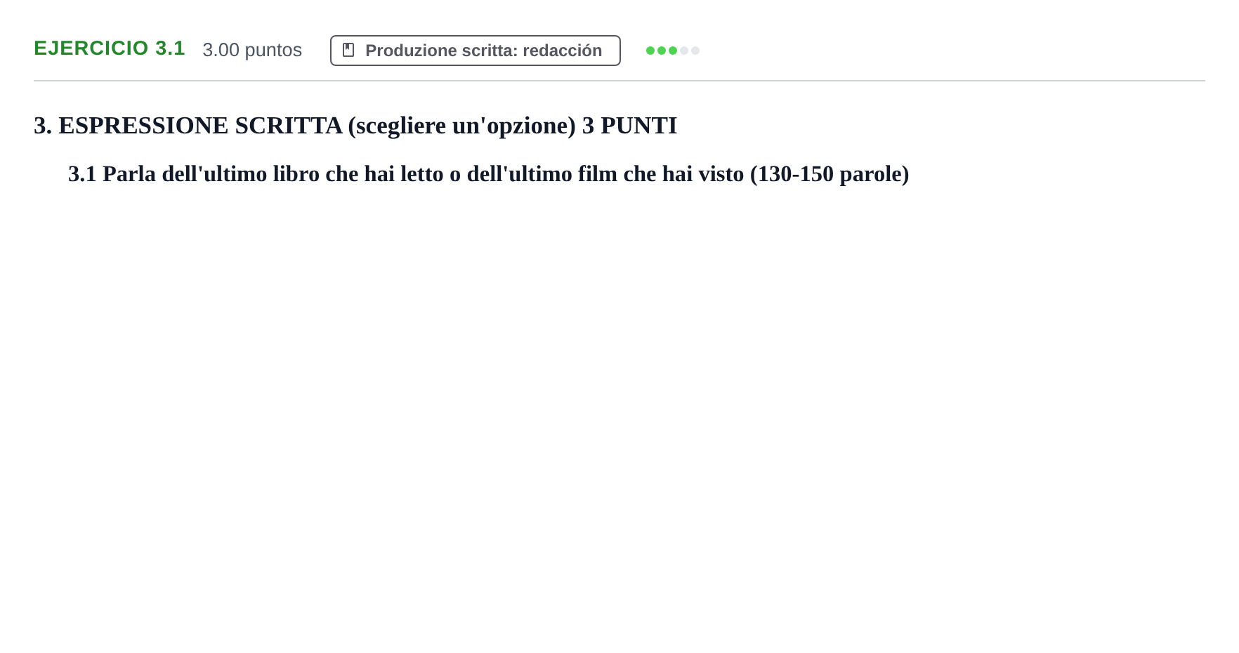 Enunciado: Ejercicio 3.1 · Italiano PAU Castilla-La Mancha Ordinaria 2022