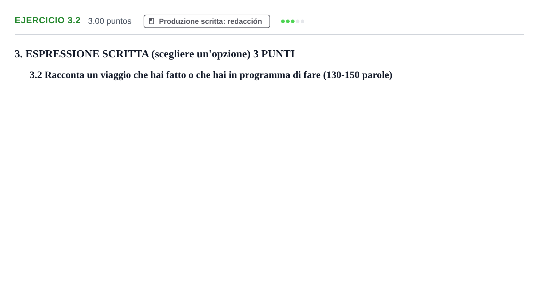 Enunciado: Ejercicio 3.2 · Italiano PAU Castilla-La Mancha Ordinaria 2022