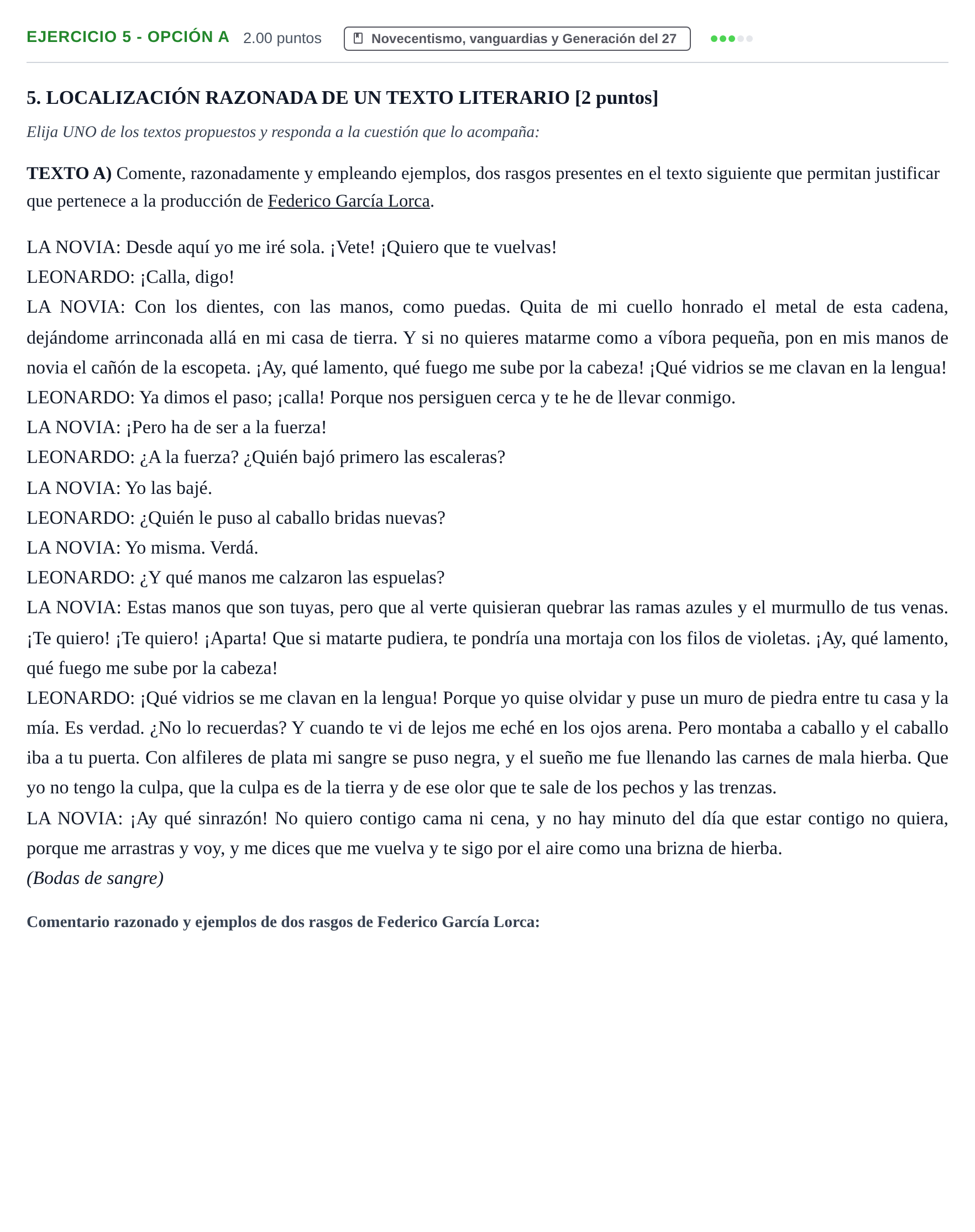 Enunciado: Ejercicio 5 - Opción A · Lengua Castellana y Literatura II PAU Castilla-La Mancha Extraordinaria 2022