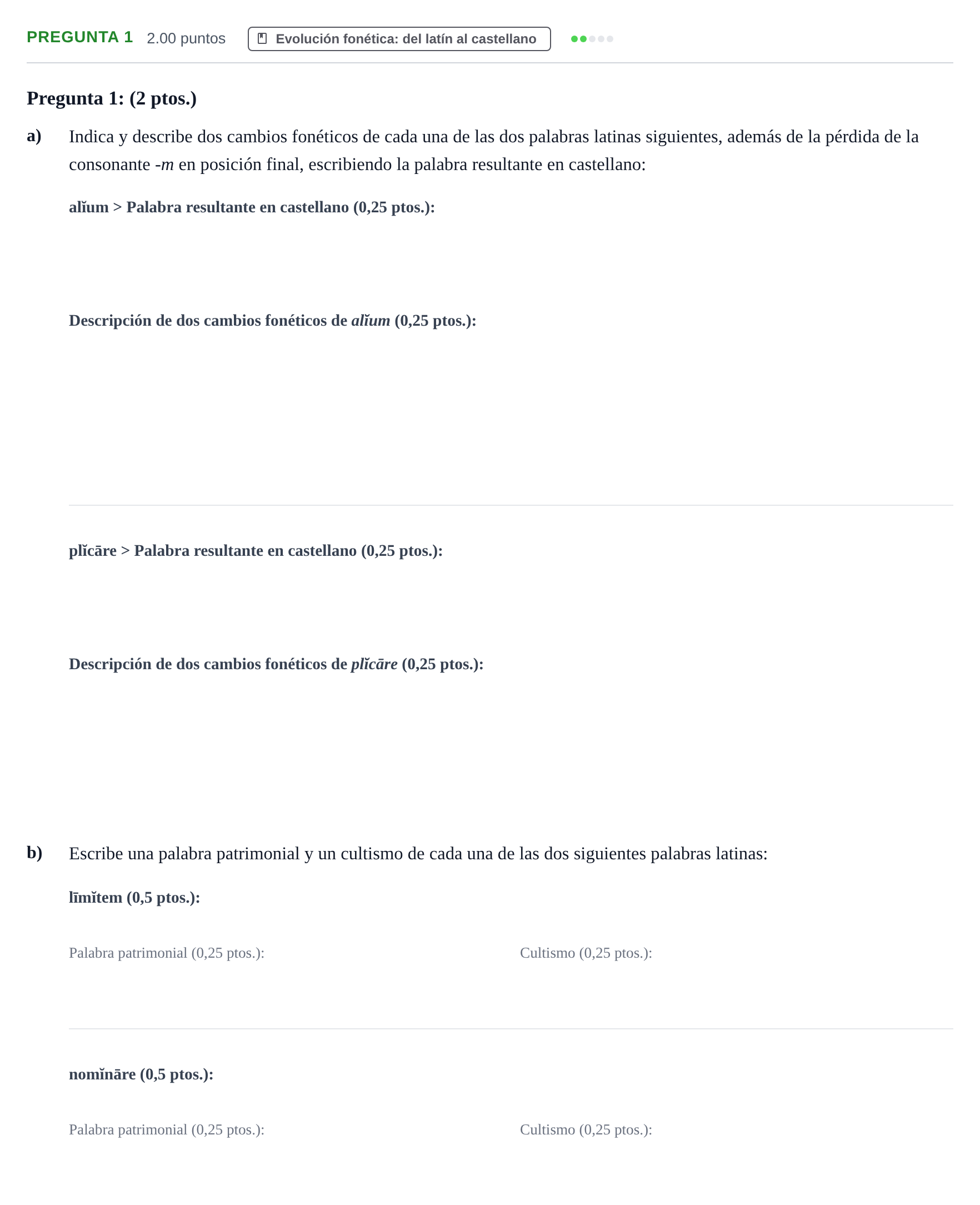 Enunciado: Pregunta 1 · Latín II PAU Castilla-La Mancha Extraordinaria 2022