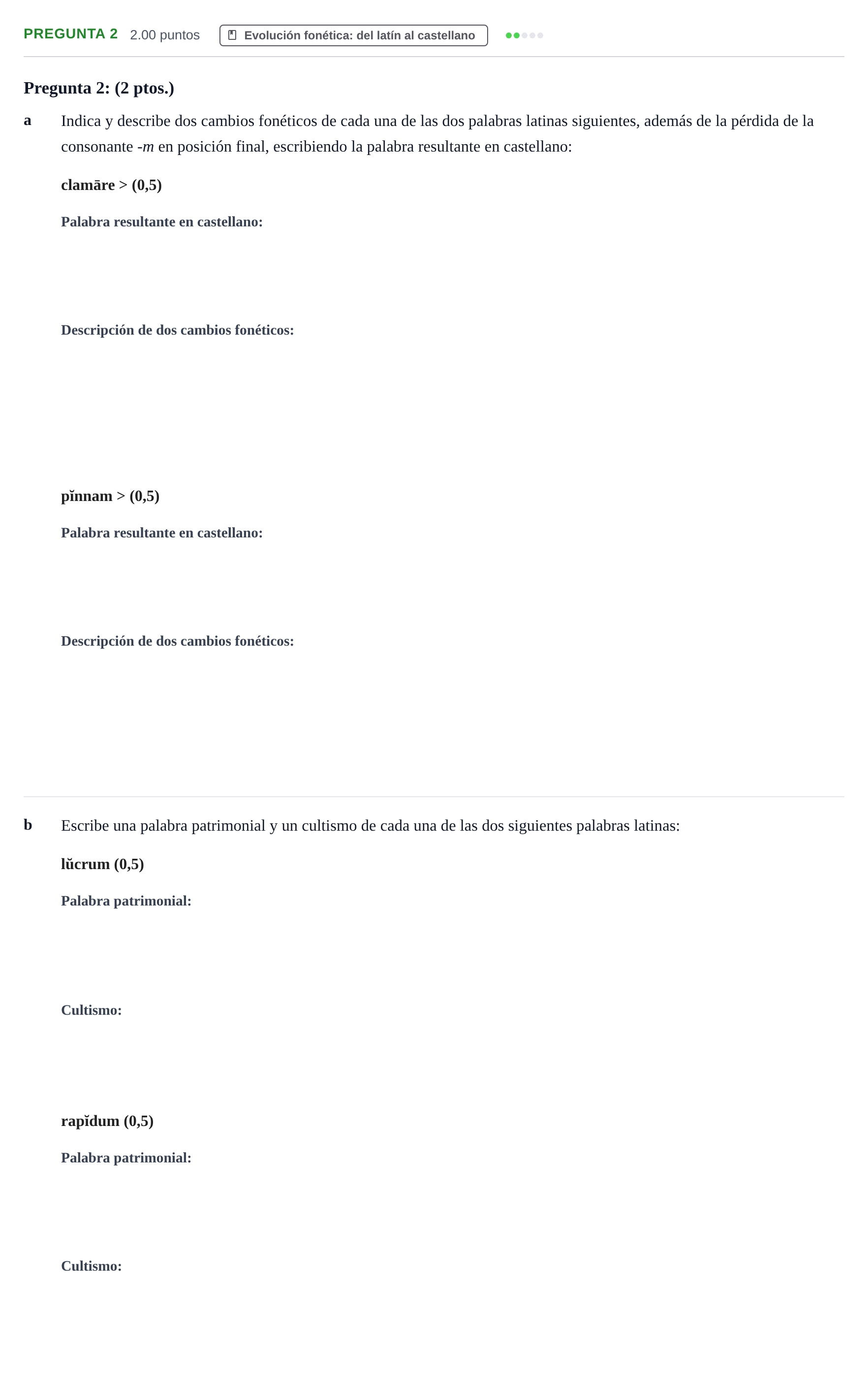Enunciado: Pregunta 2 · Latín II PAU Castilla-La Mancha Extraordinaria 2022
