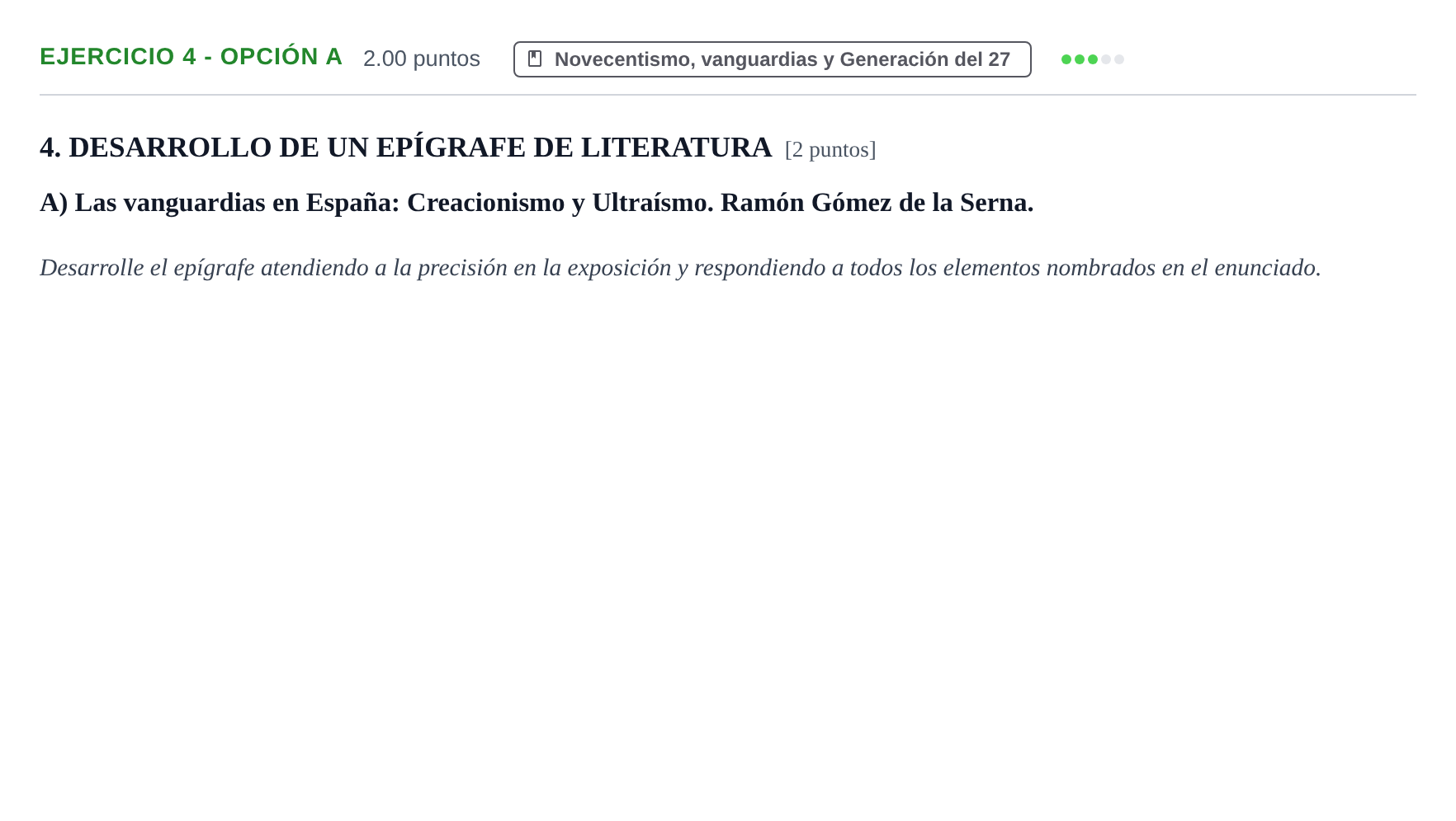 Enunciado: Ejercicio 4 - Opción A · Lengua Castellana y Literatura II PAU Castilla-La Mancha Ordinaria 2022