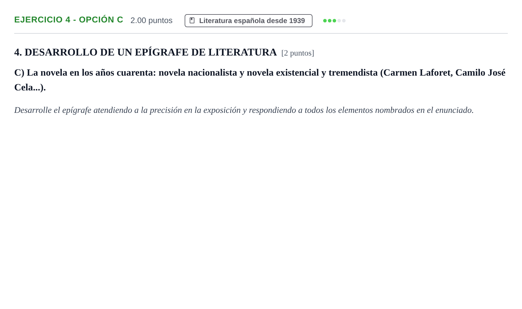 Enunciado: Ejercicio 4 - Opción C · Lengua Castellana y Literatura II PAU Castilla-La Mancha Ordinaria 2022