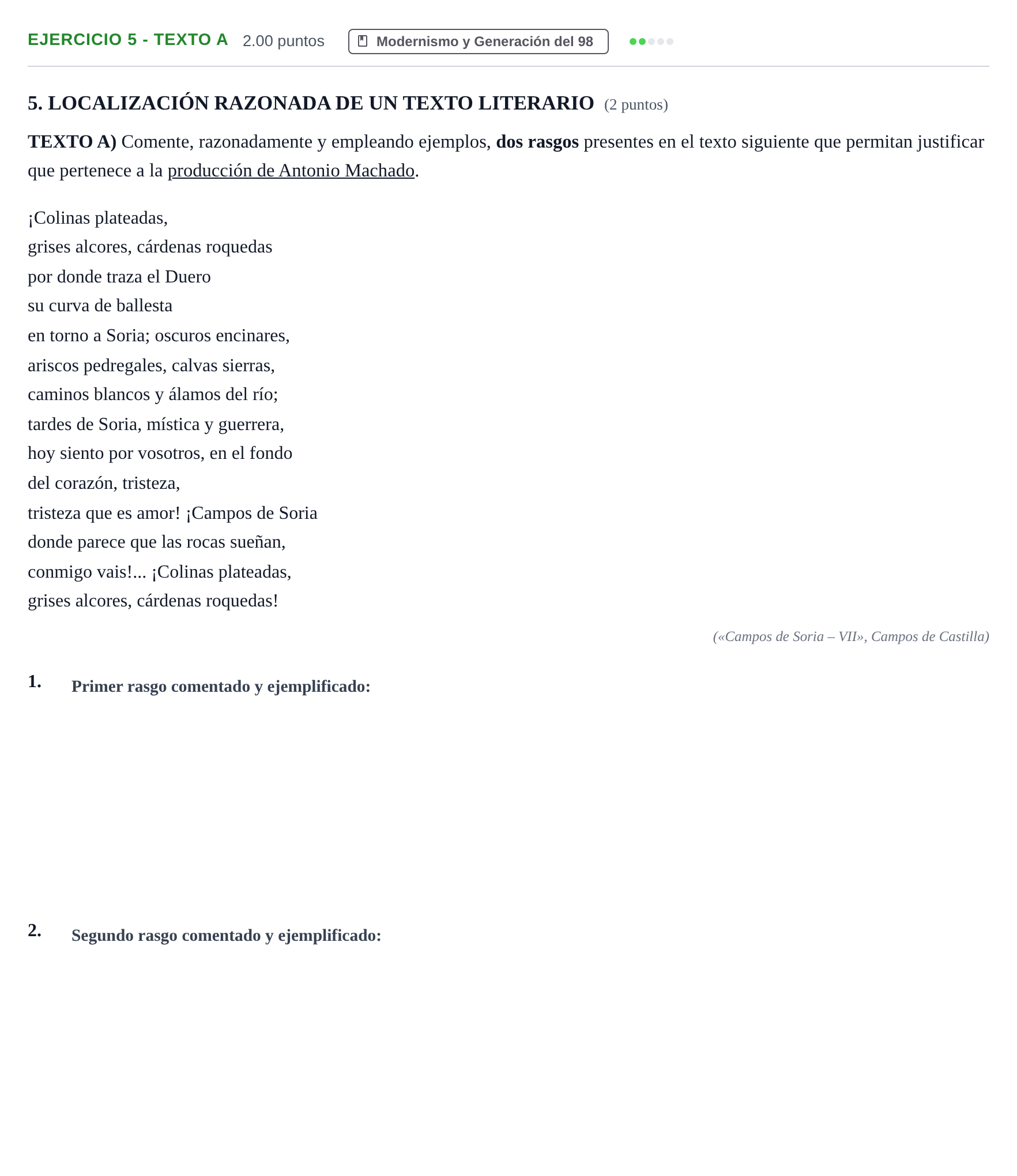 Enunciado: Ejercicio 5 - Texto A · Lengua Castellana y Literatura II PAU Castilla-La Mancha Ordinaria 2022