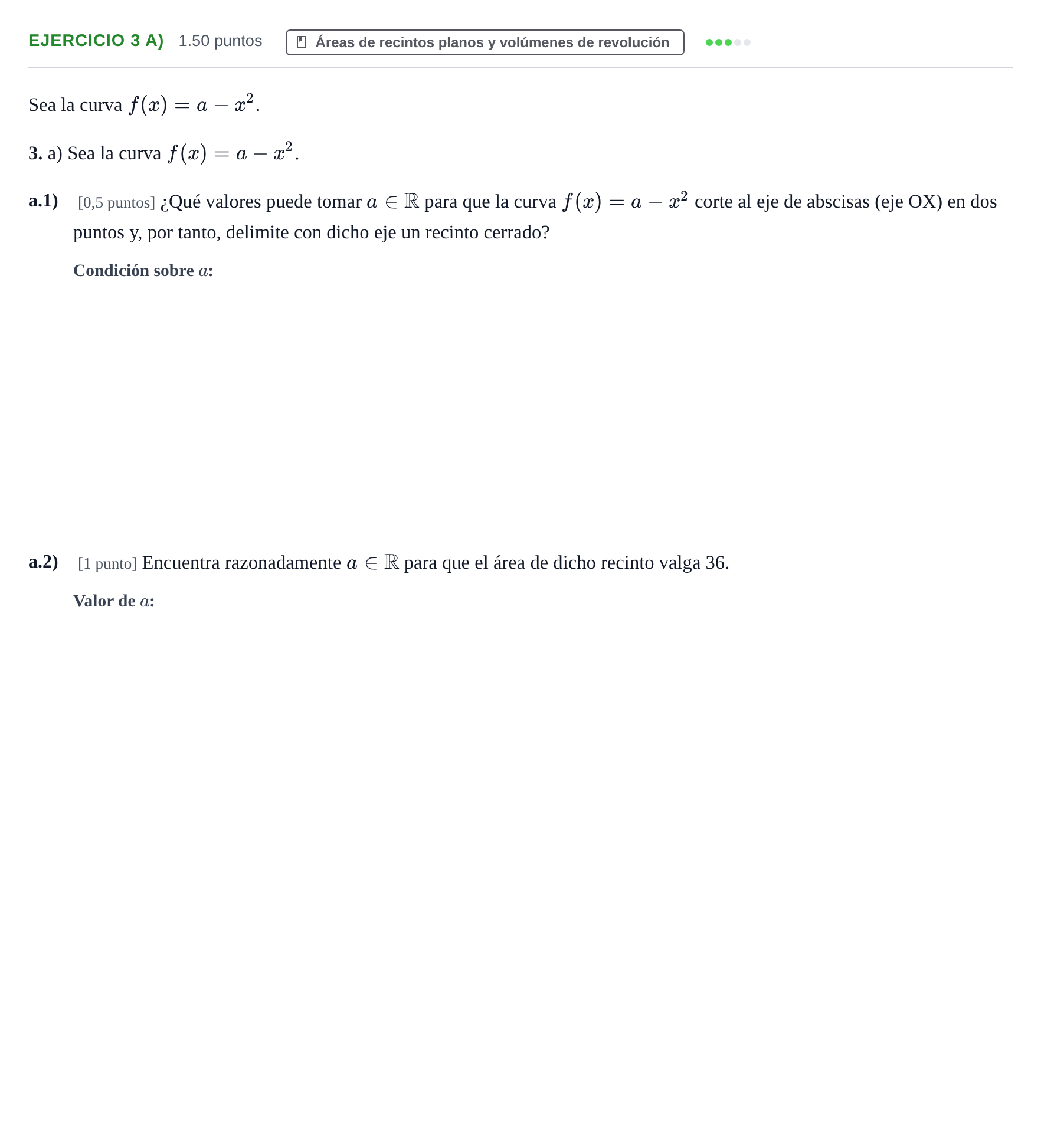 Enunciado: Ejercicio 3 a) · Matemáticas II PAU Castilla-La Mancha Ordinaria 2022