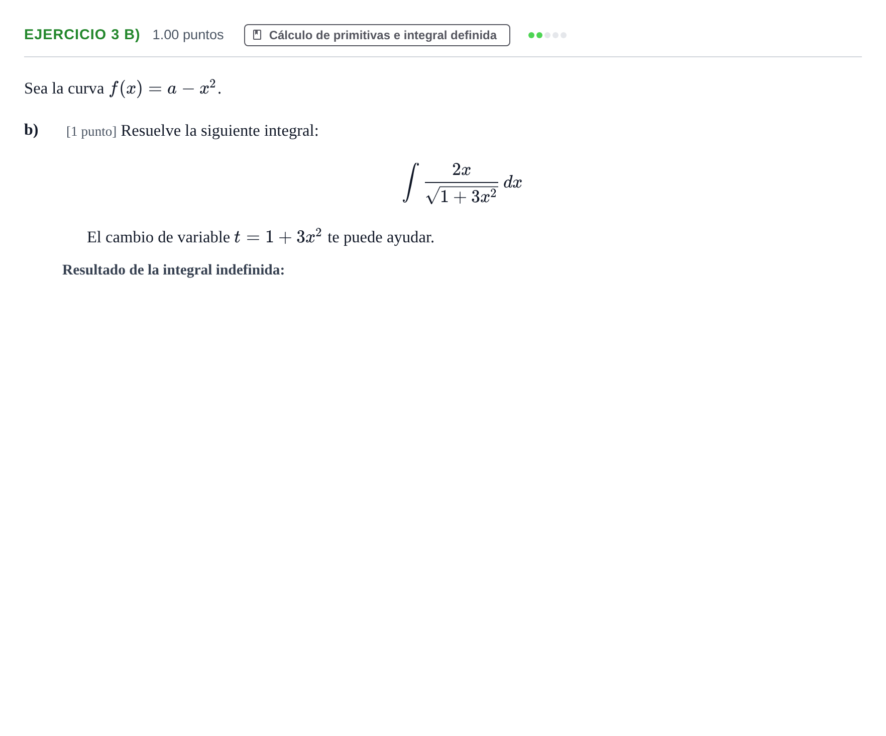 Enunciado: Ejercicio 3 b) · Matemáticas II PAU Castilla-La Mancha Ordinaria 2022