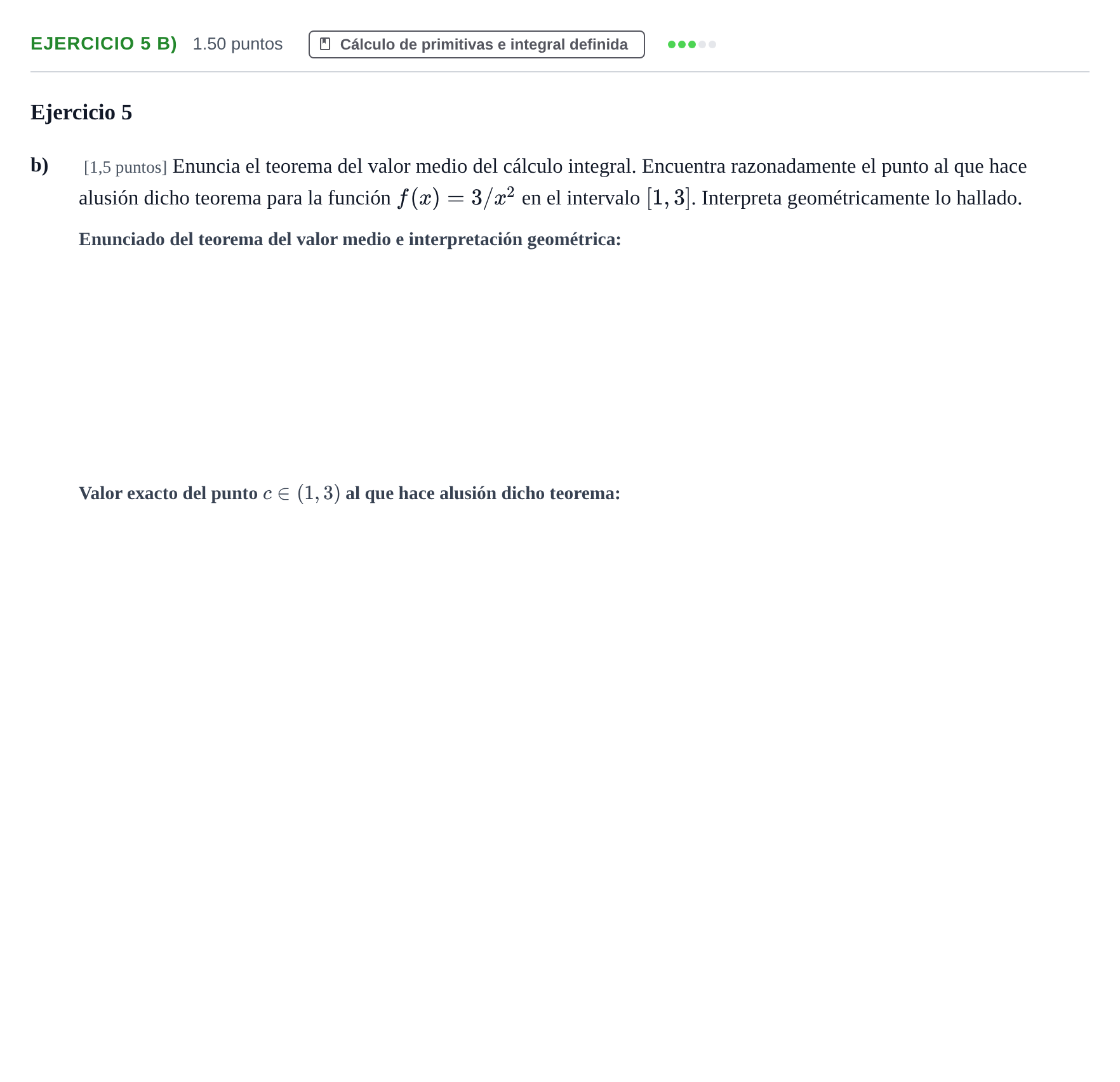 Enunciado: Ejercicio 5 b) · Matemáticas II PAU Castilla-La Mancha Ordinaria 2022